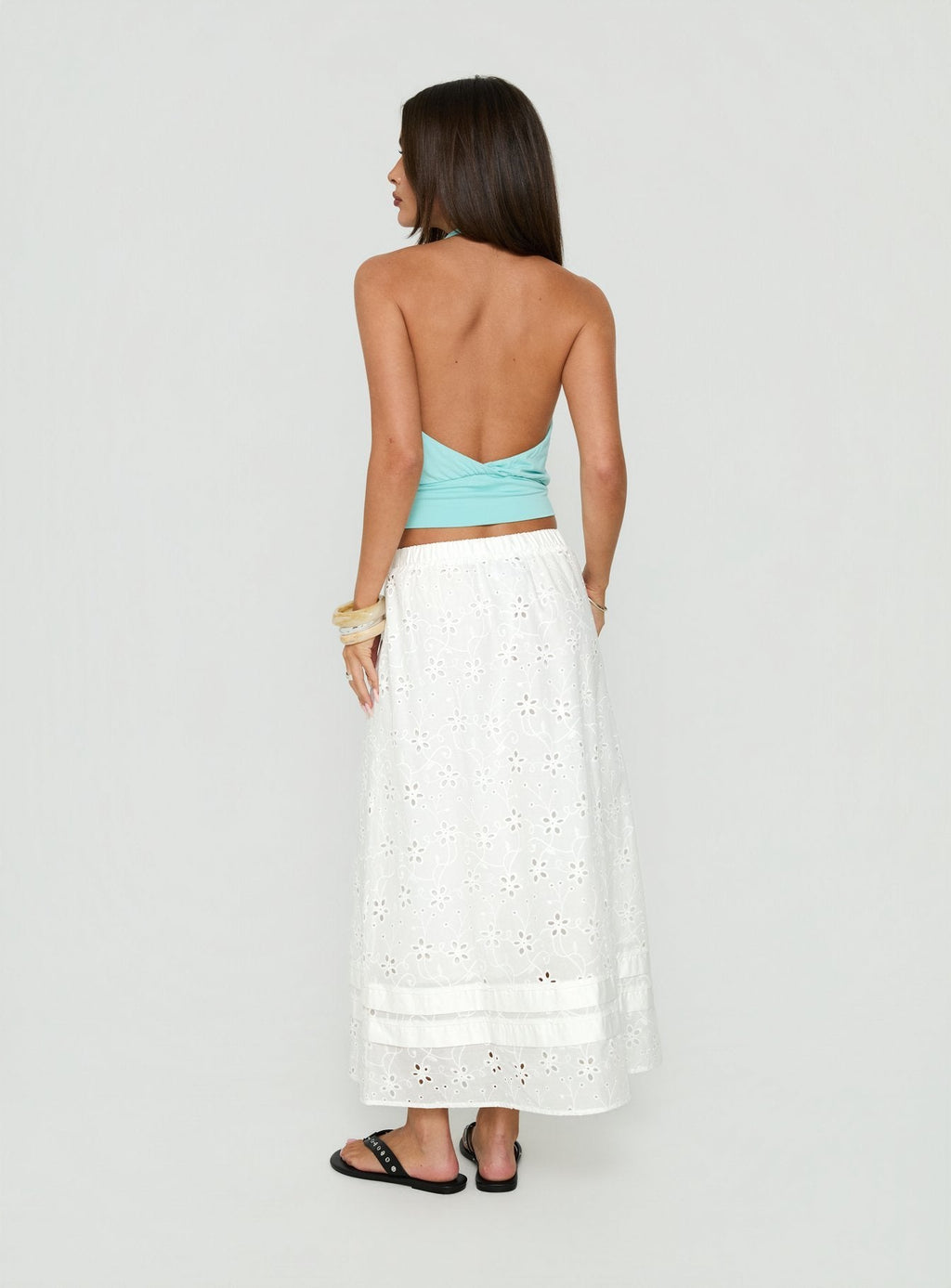 Isolie Tiered Maxi Skirt White Anglaise