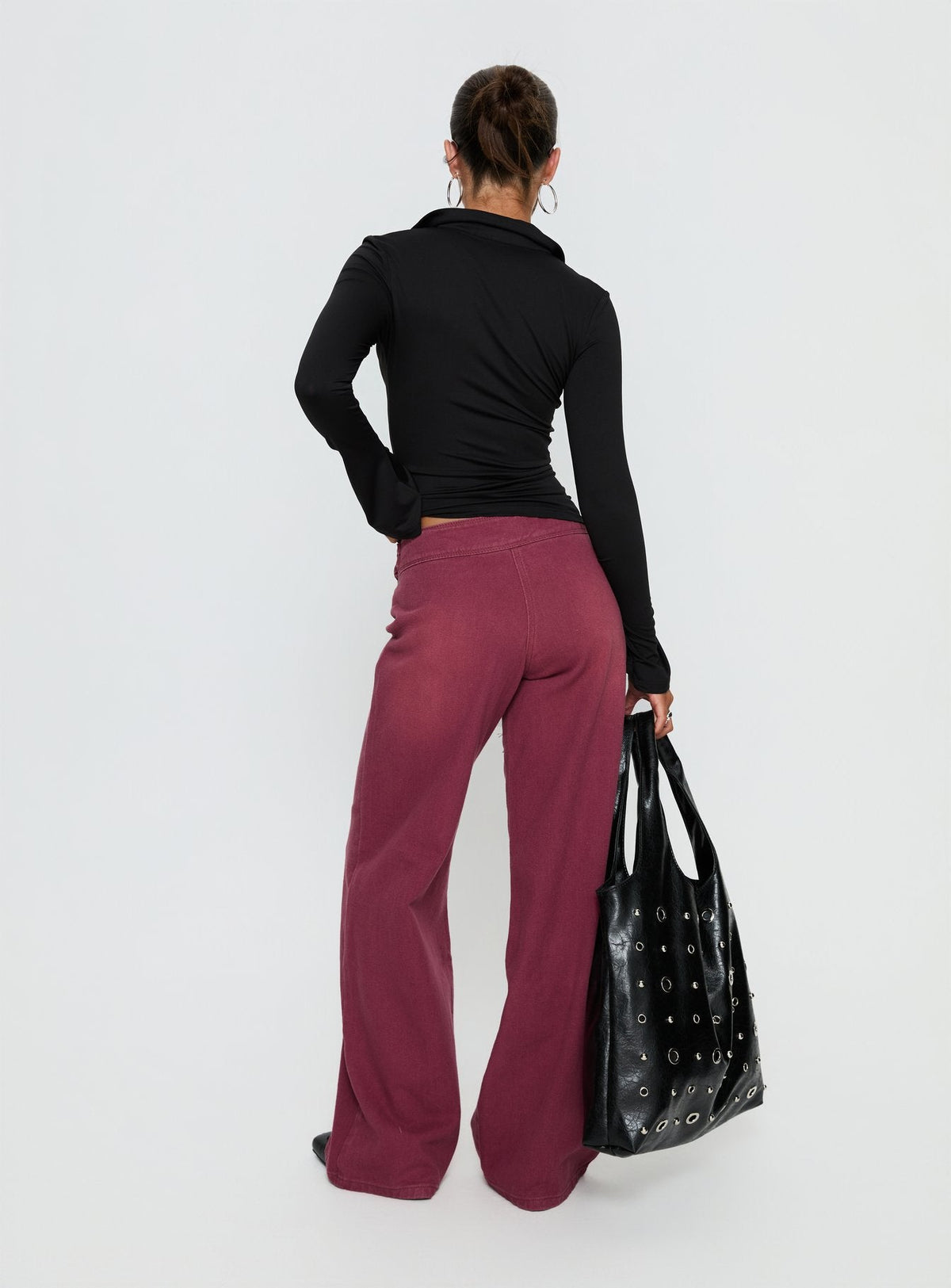 Boxie Mid Rise Wide Leg Jeans Washed Burgundy