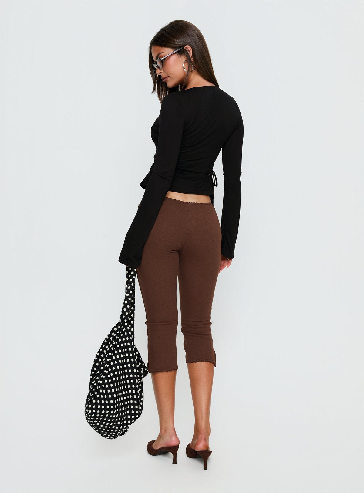Stefanee Long Sleeve Wrap Top Black