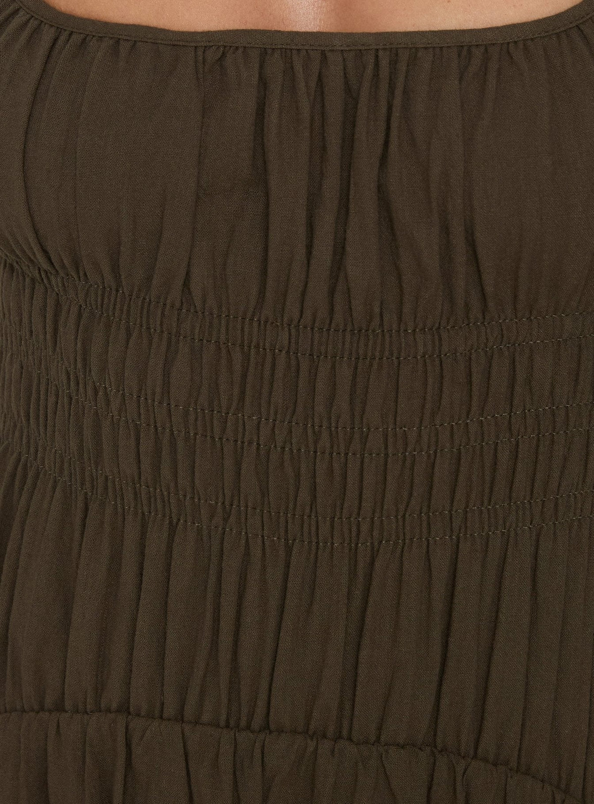 Magnolie Shirred Maxi Dress Green