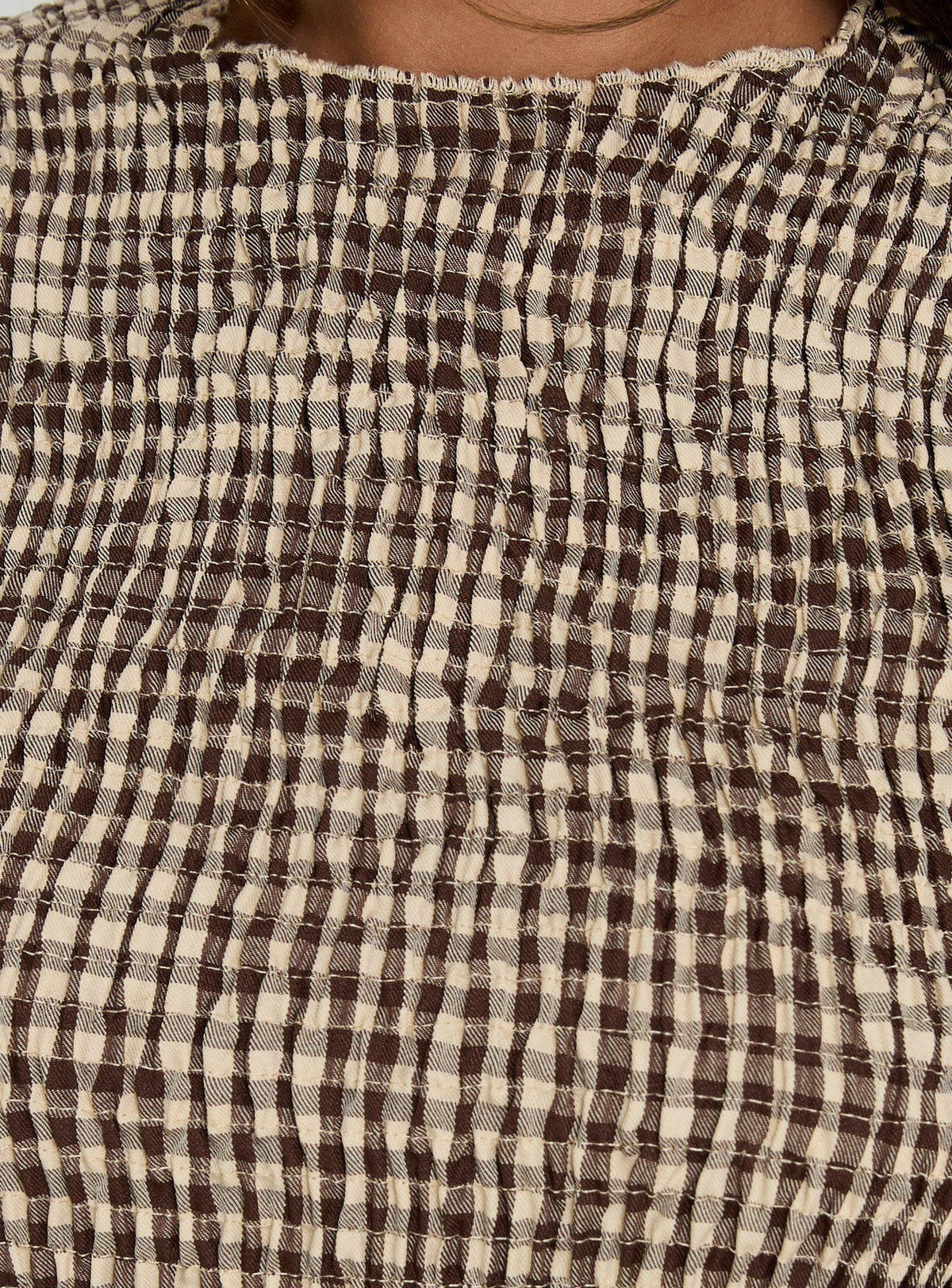 Laurita Shirred Mini Dress Brown Check