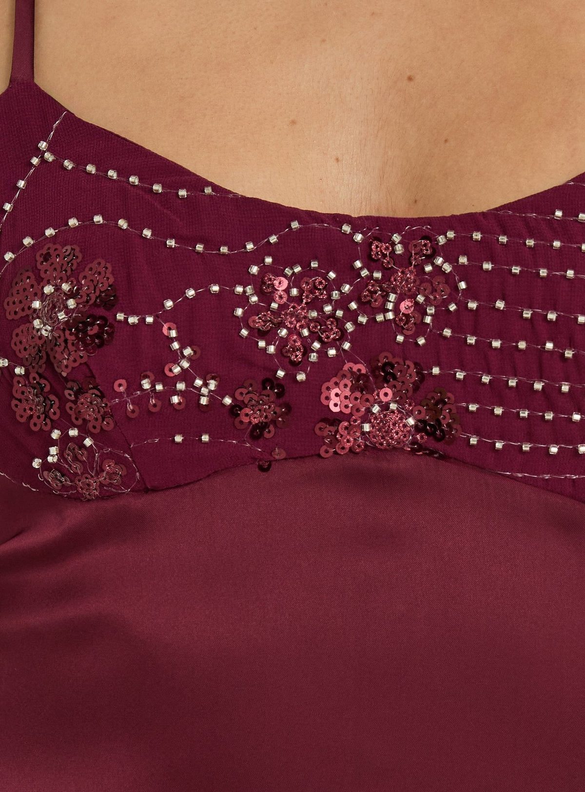 Coralinna Sequin Bust Low Back Mini Dress Cherry