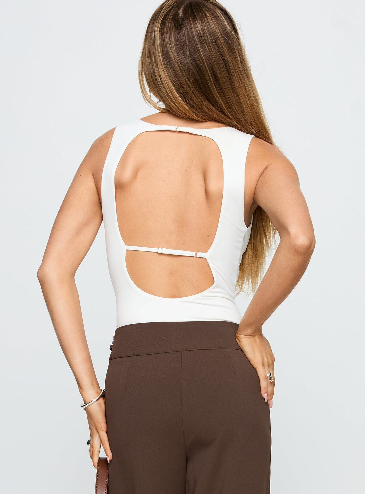 Midnight In Paris Backless Bodysuit White