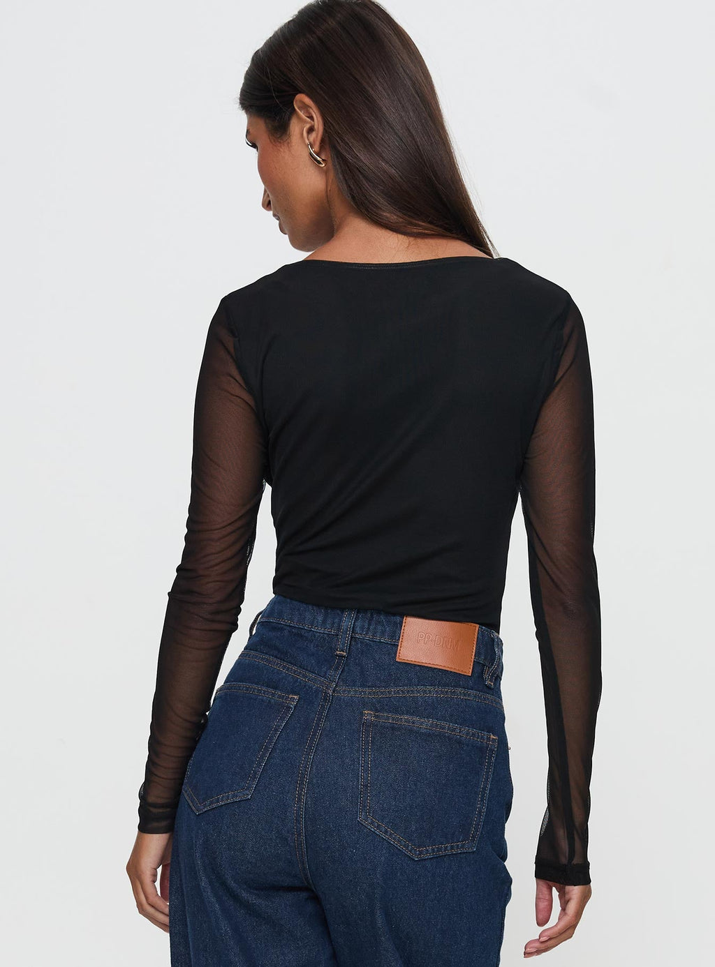Delanee Mesh Detail Long Sleeve Bodysuit Black