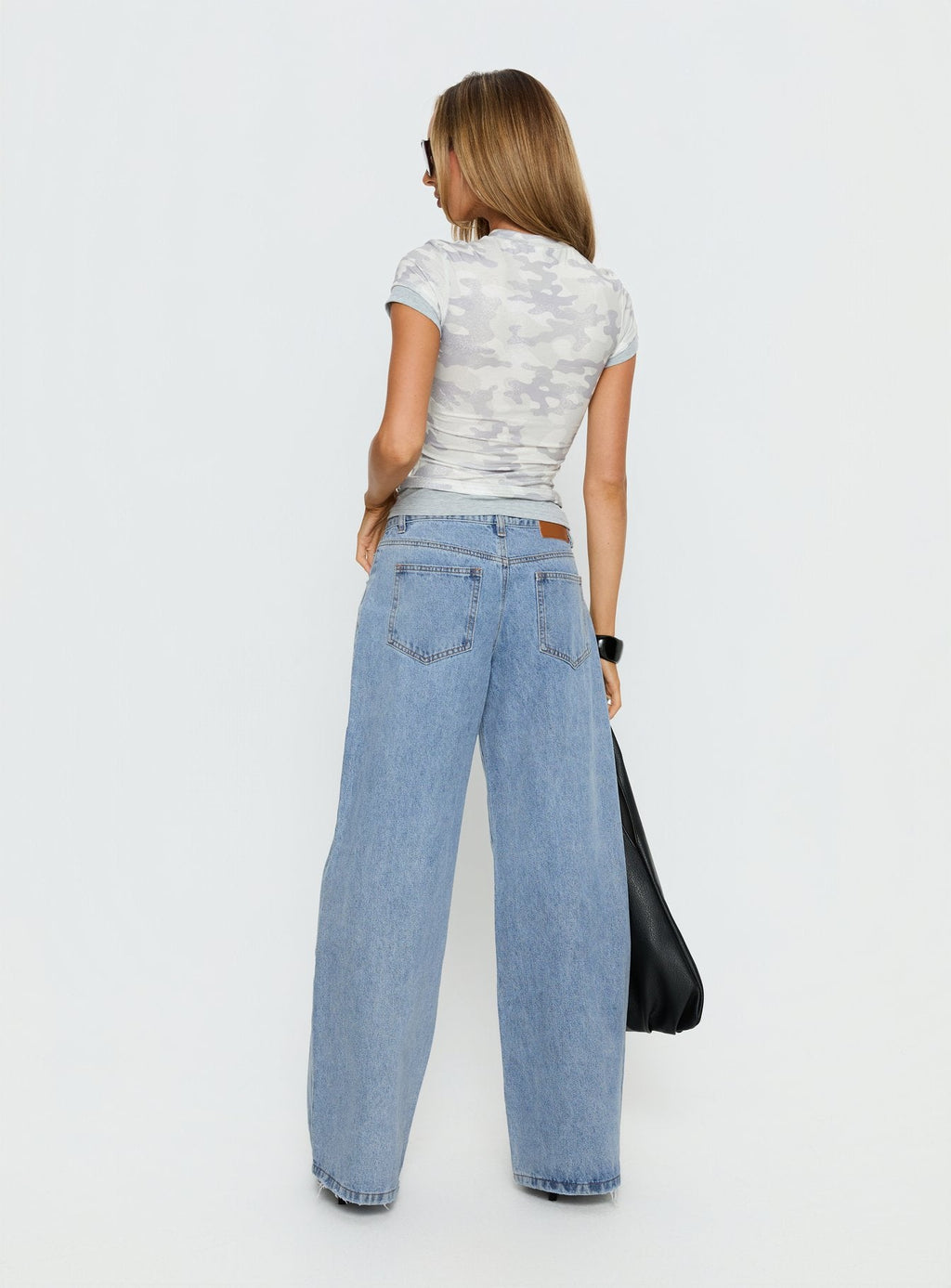 Candi Mid Rise Wide Leg Studded Jeans Light Blue Wash