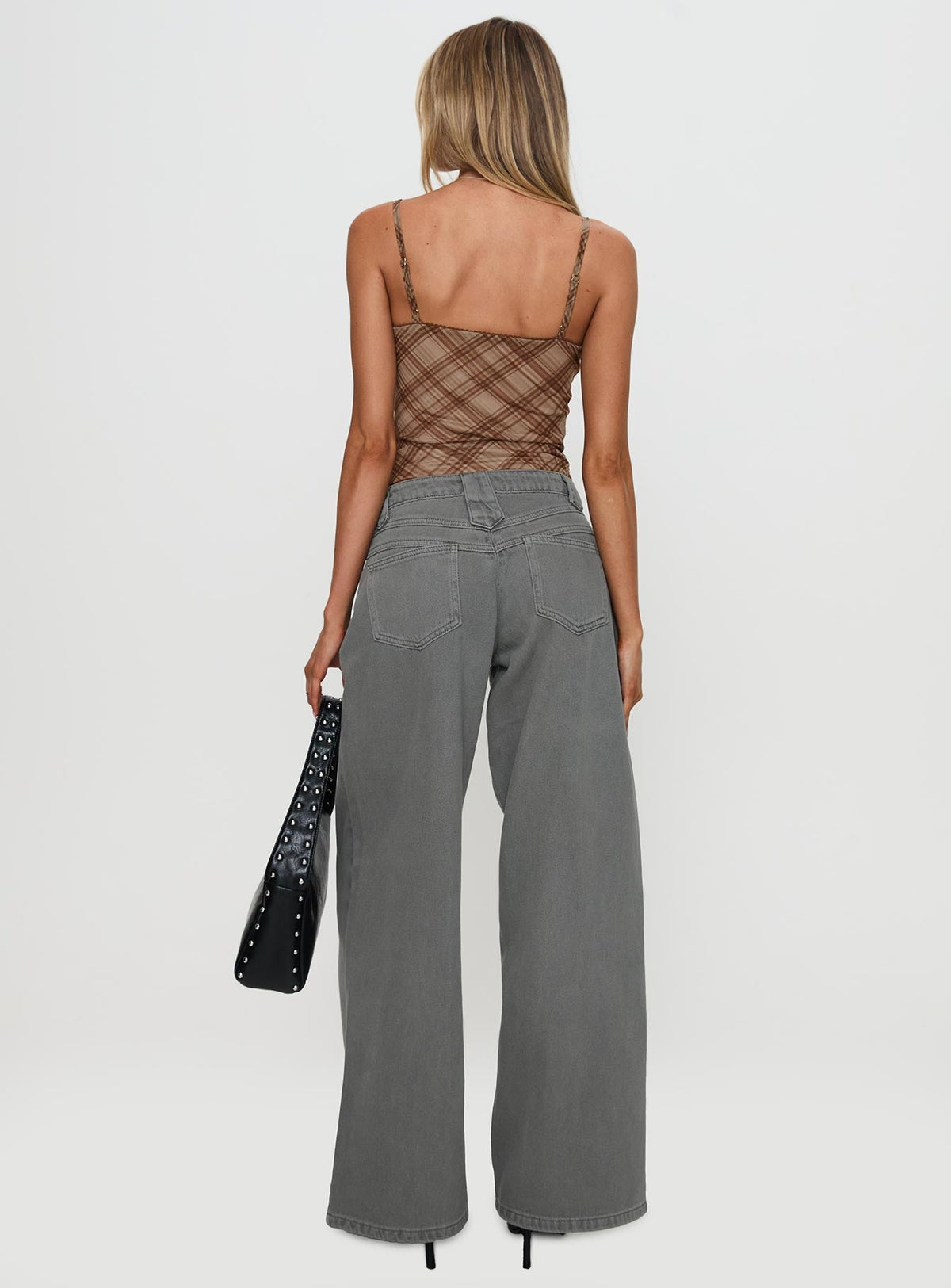 West Side Mid Rise Wide Leg Jeans Grey Wash