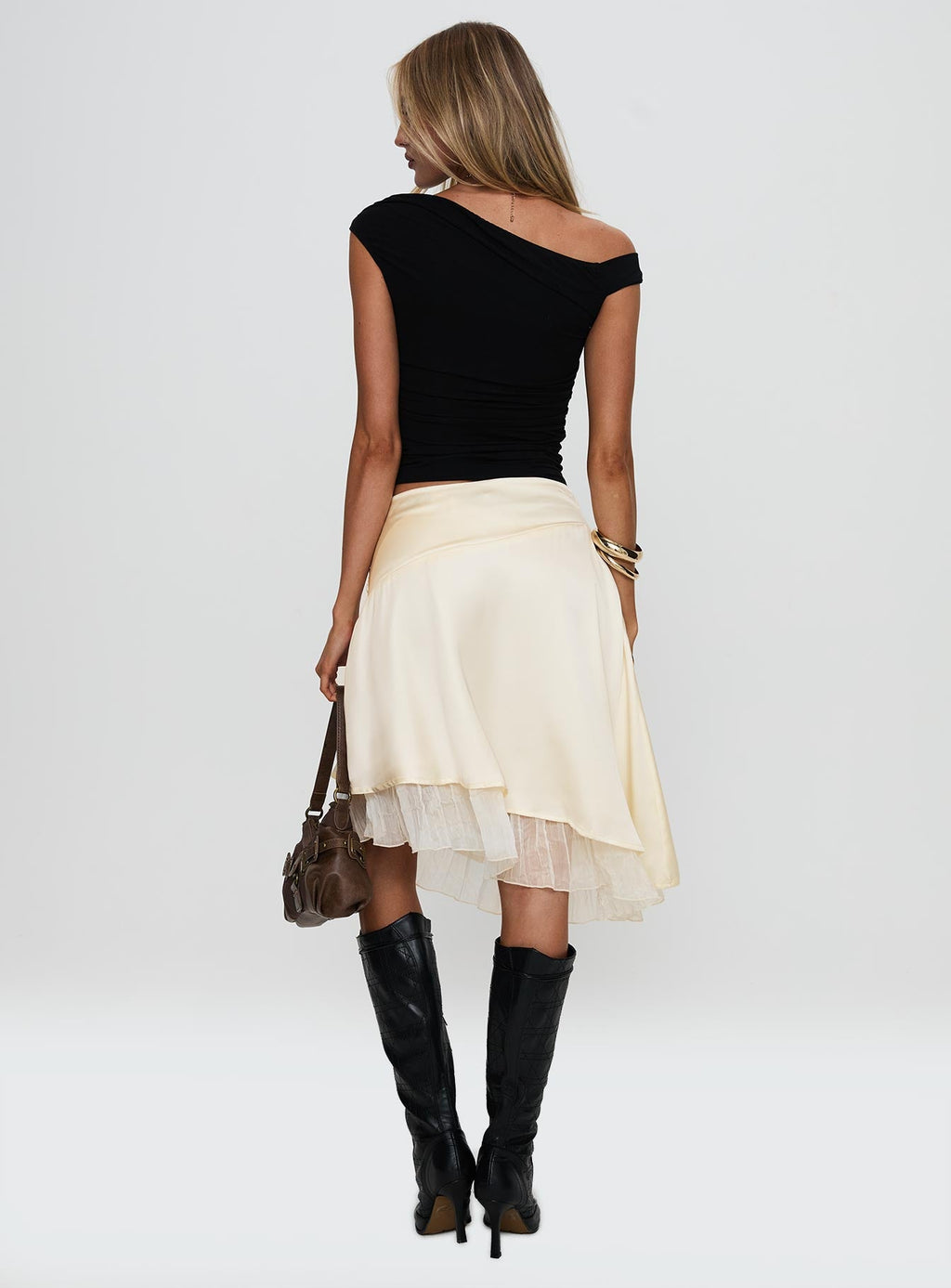 Rosemead Satin Midi Skirt Cream