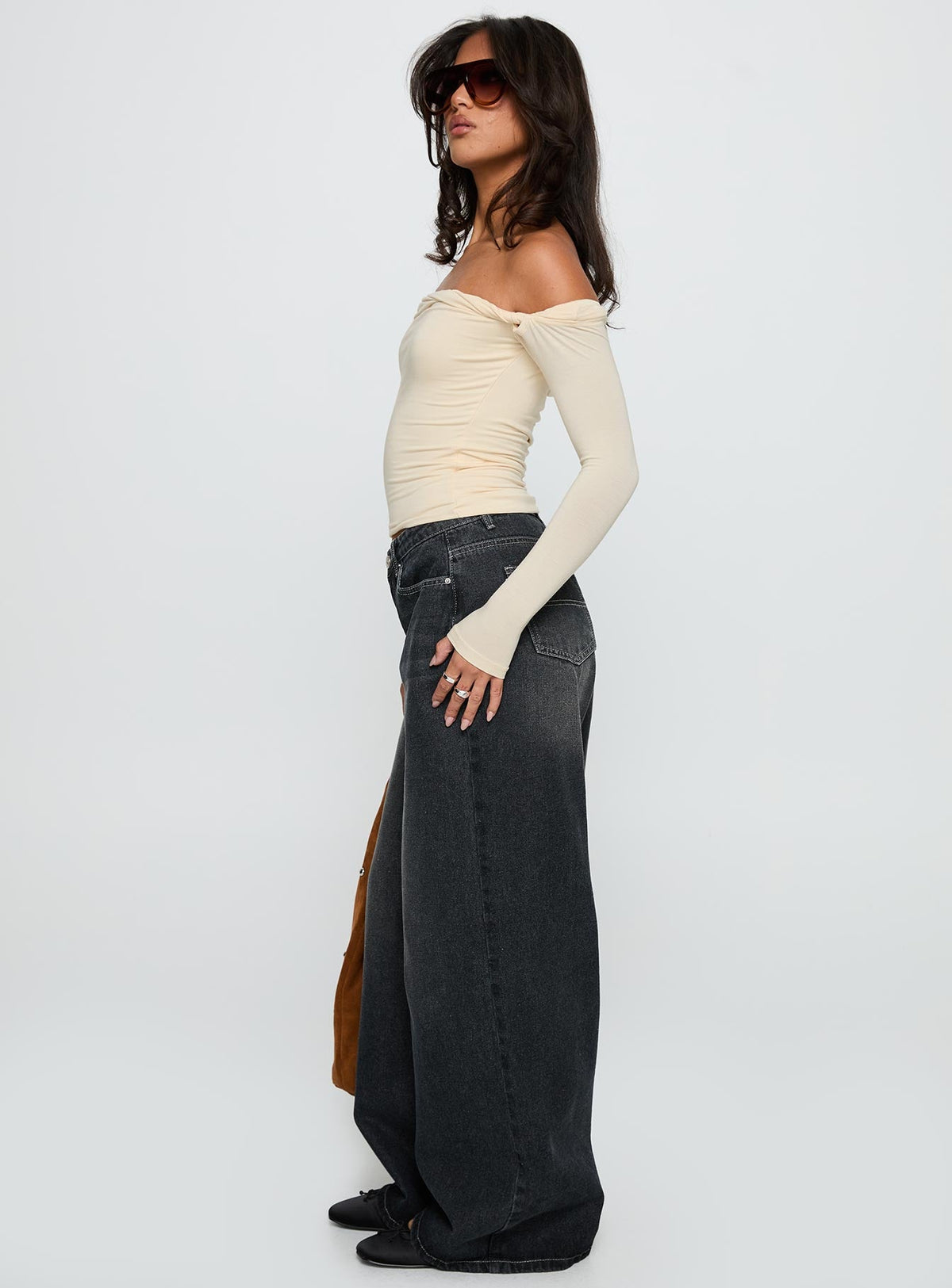 Naylor Wide Leg Jeans Grey Wash Petite