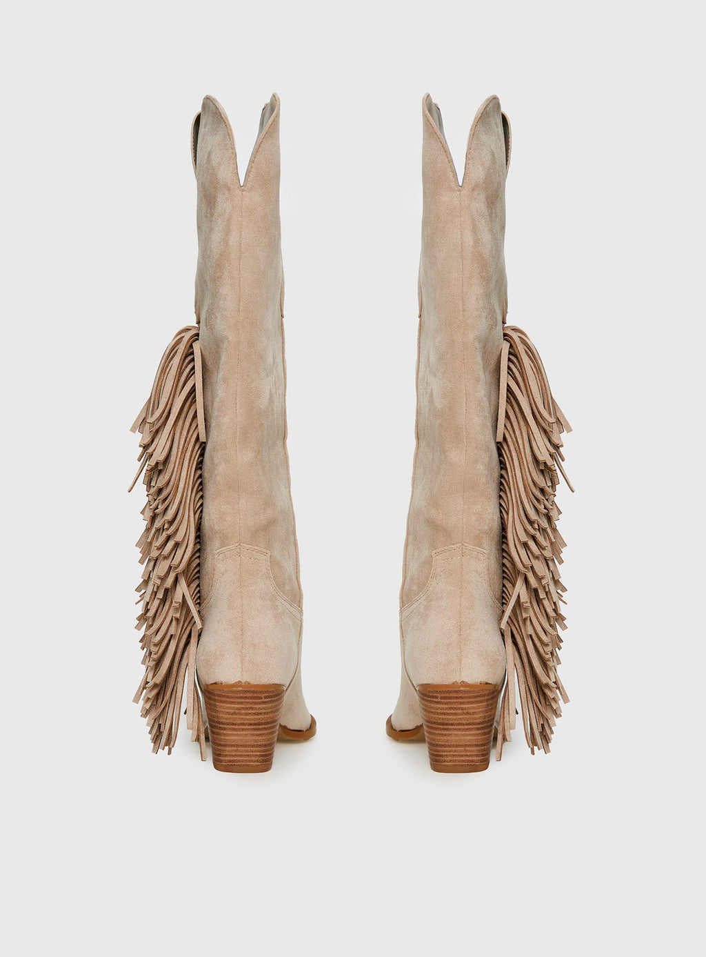 Billini Ardie Faux Suede Tassel Cowboy Boots Light Beige
