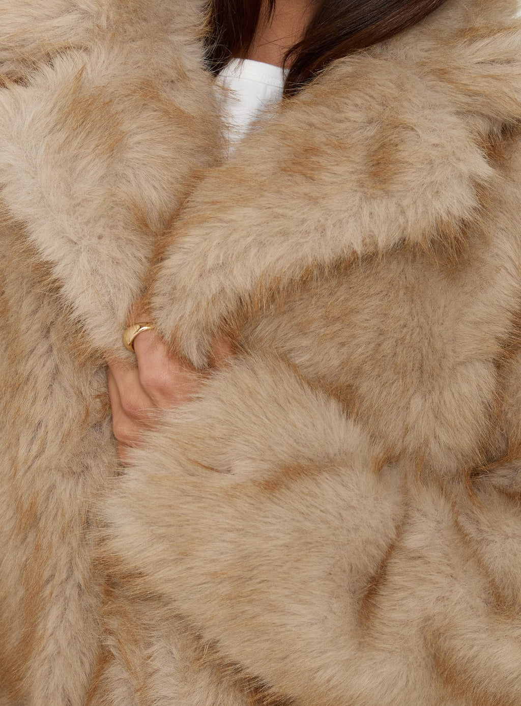 End Of Beginning Faux Fur Longline Jacket Beige