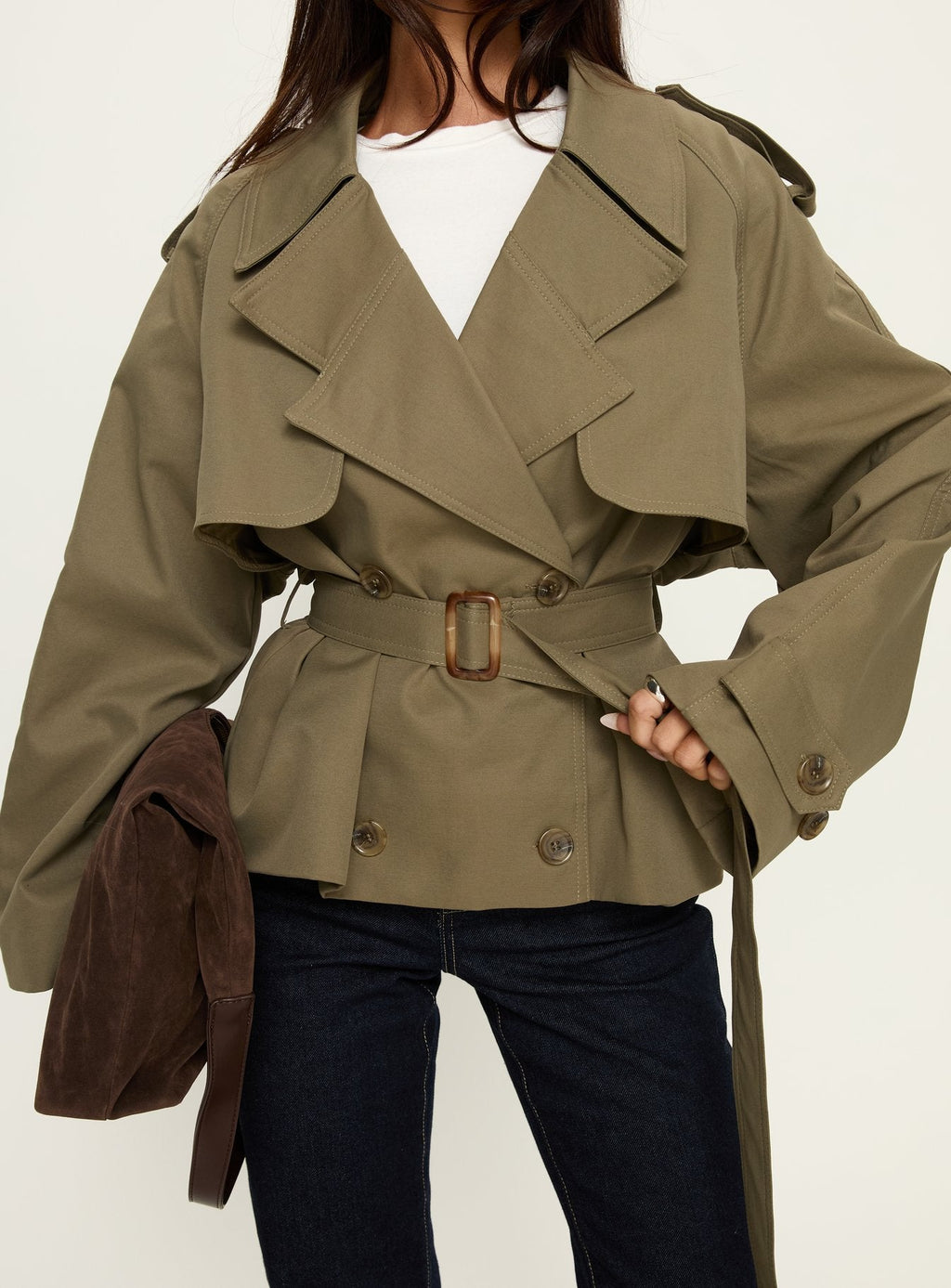 Eldora Cropped Trench Coat Green