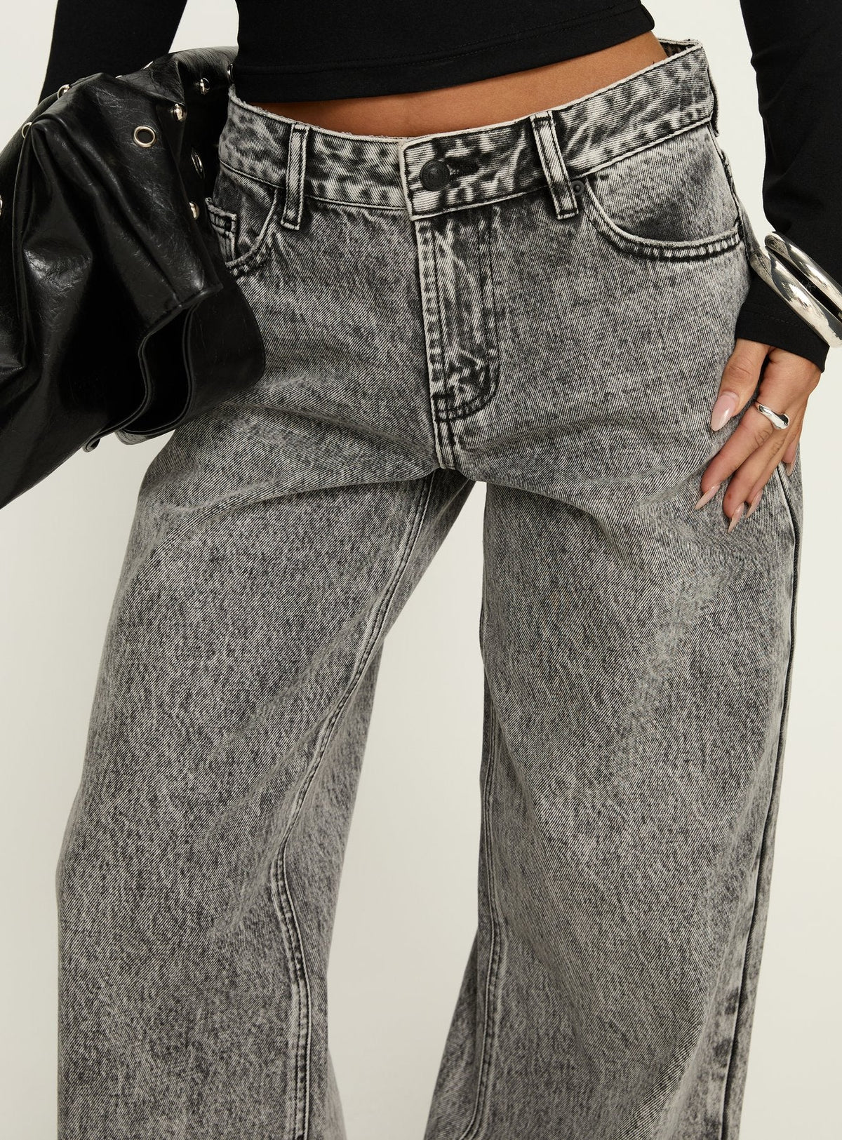 Serenitia Mid Rise Relaxed Jeans Washed Grey