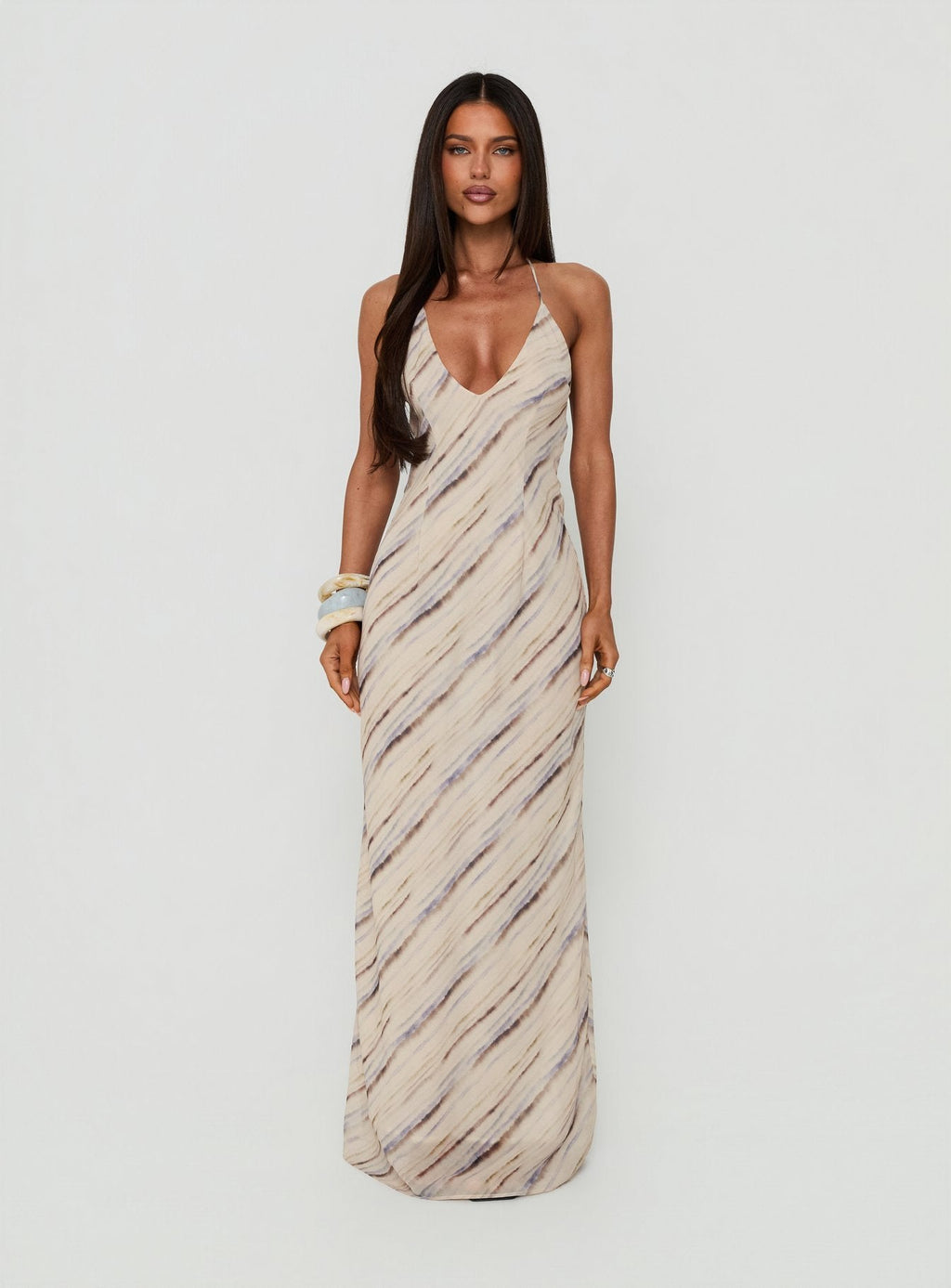 Esmira Halter Maxi Dress Cream Stripe