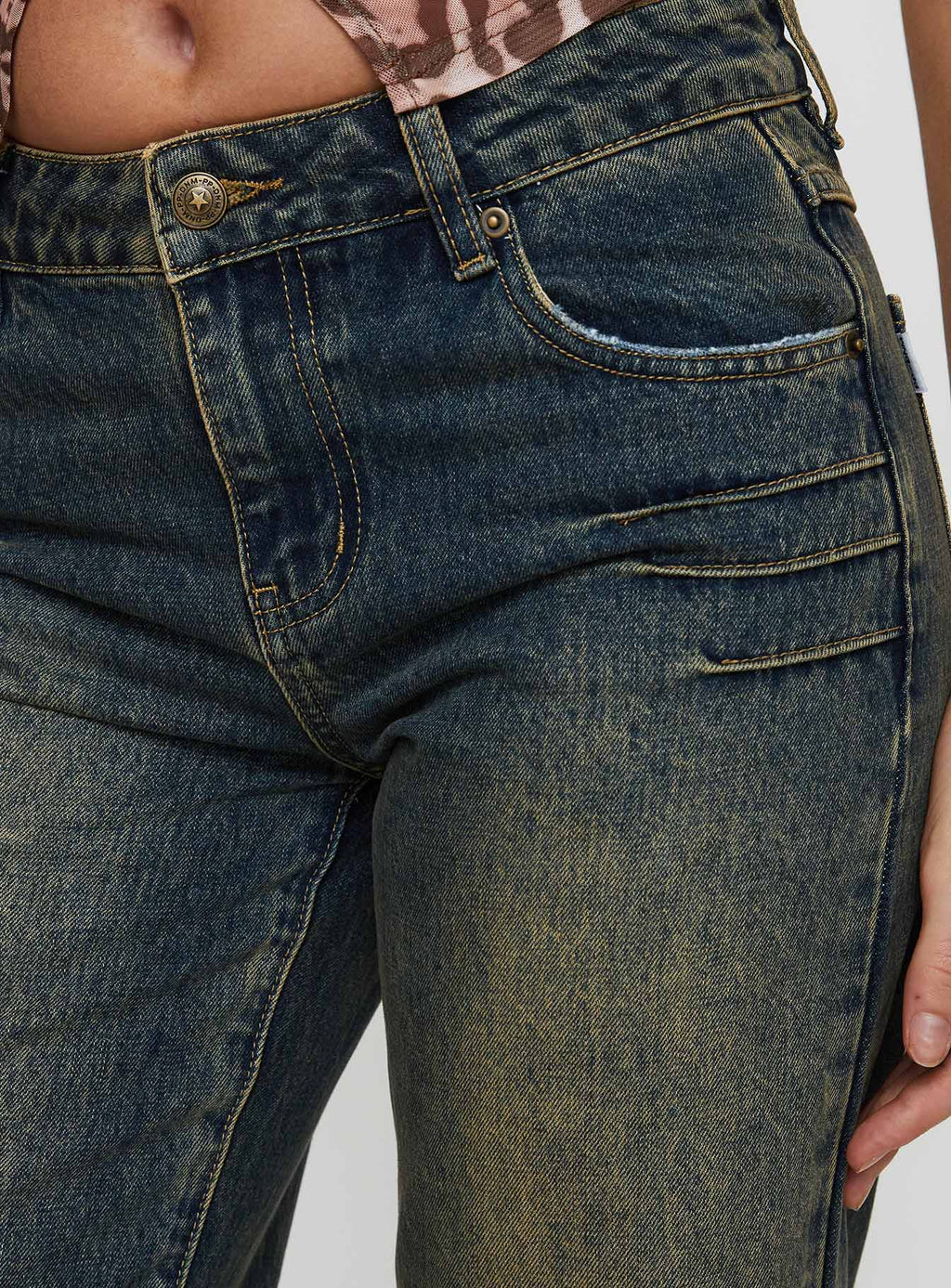 Inverness Pinched Detail Mid Rise Wide Leg Jeans Tea