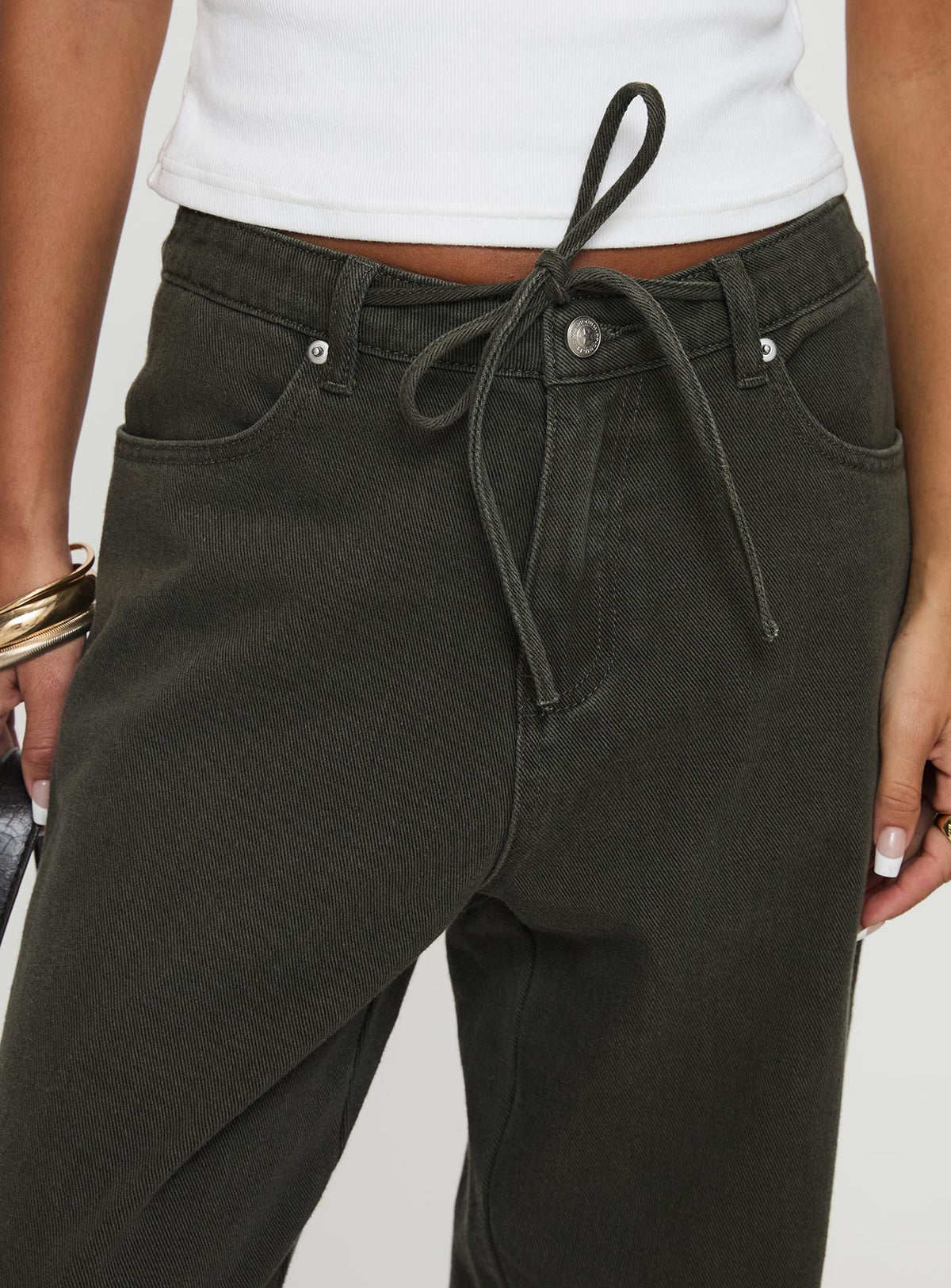 Bruiser Tie Waist Mid Rise Wide Leg Jeans Green