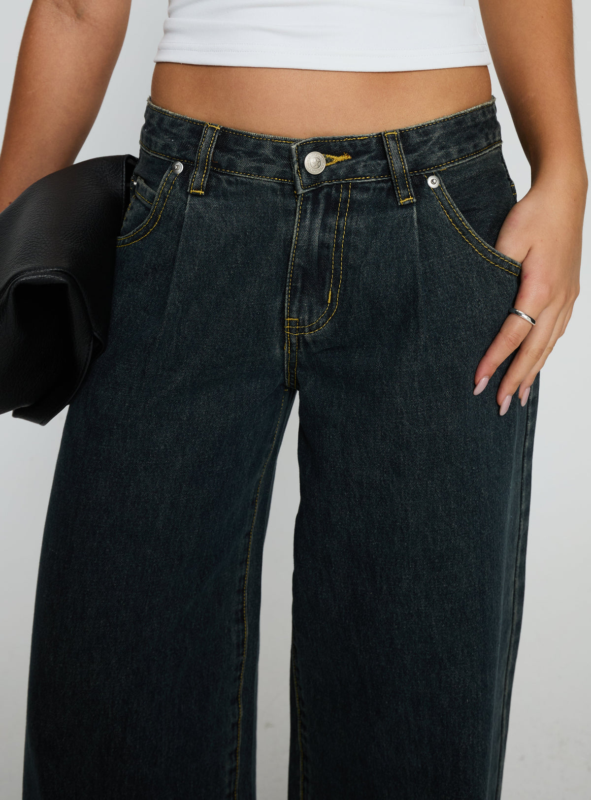 Supercut Low Rise Baggy Pleat Jeans Grunge Wash