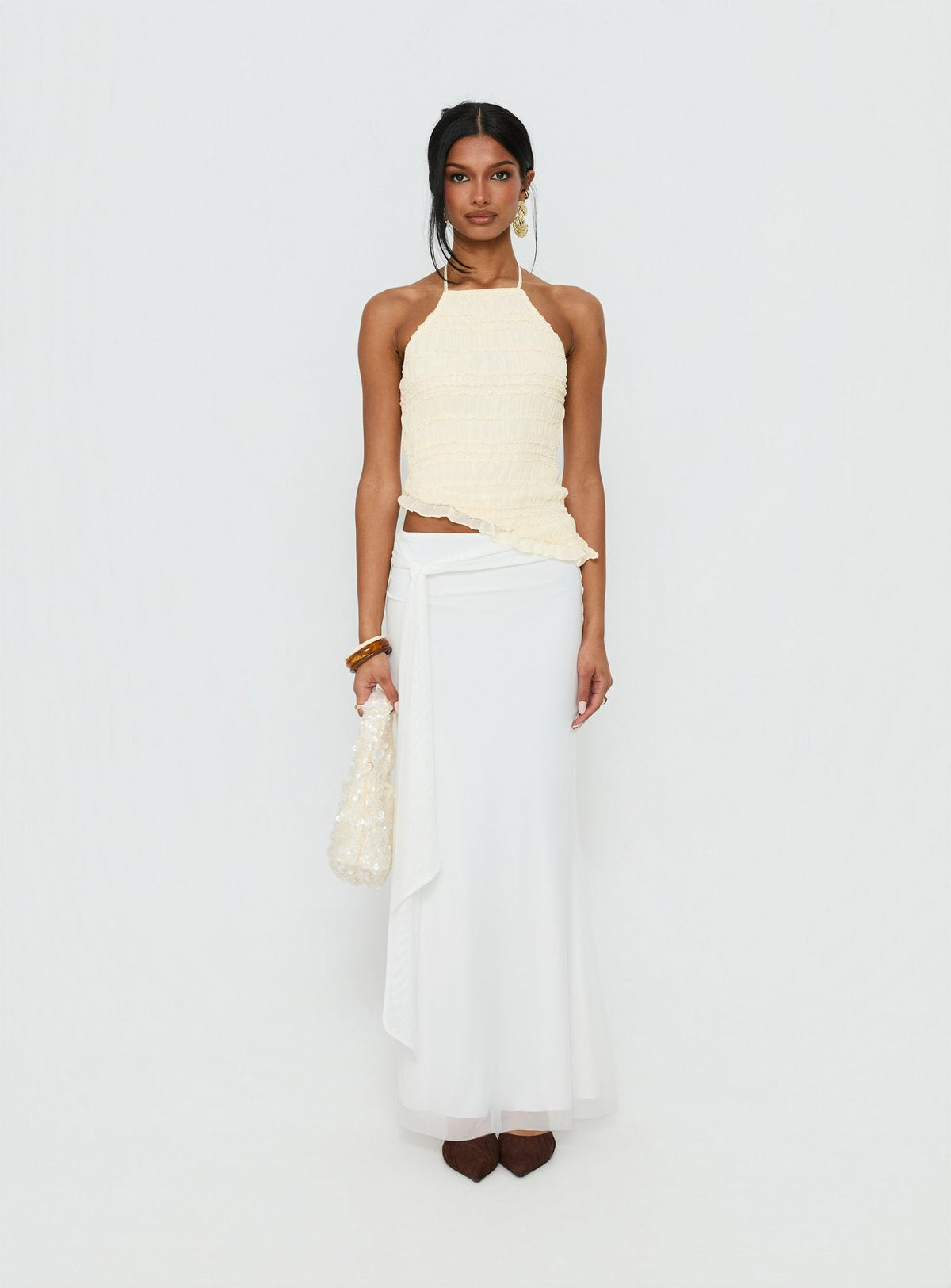 Caviar Tie Maxi Skirt White