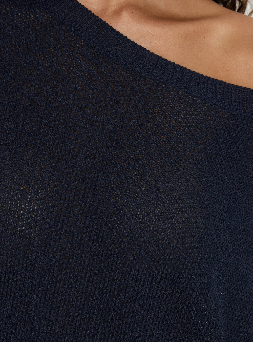 Seara Off Shoulder Knit Top Navy
