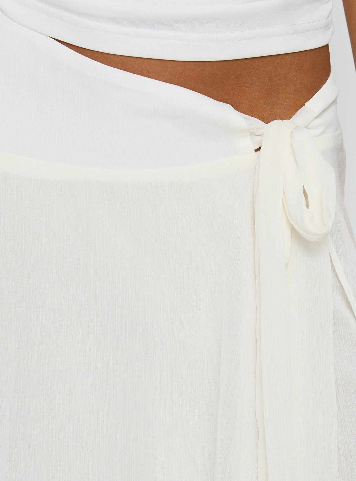 Ophella Tie Waist Chiffon Midi Skirt Cream