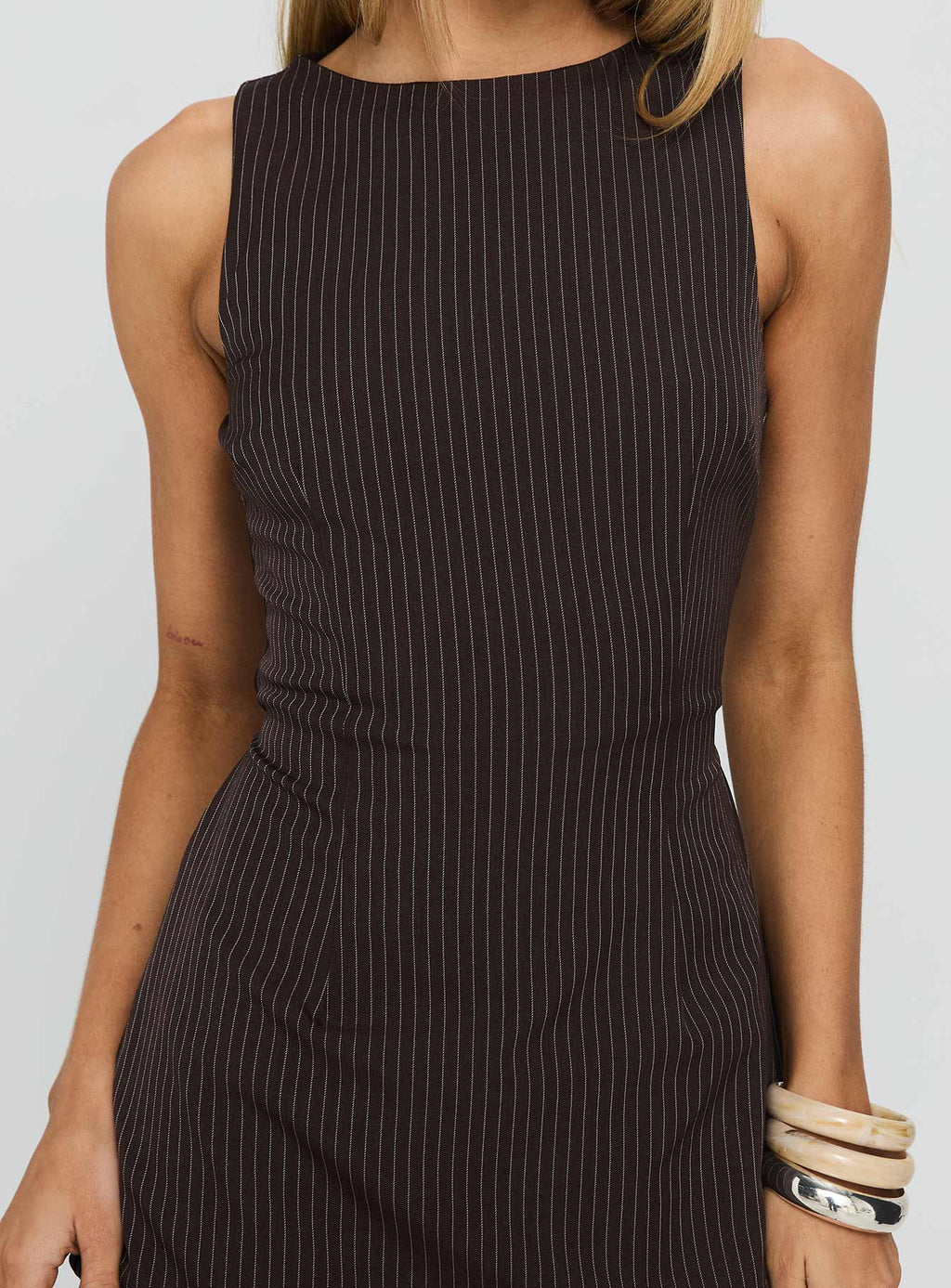 Yumiko Romper Brown Pinstripe Tall