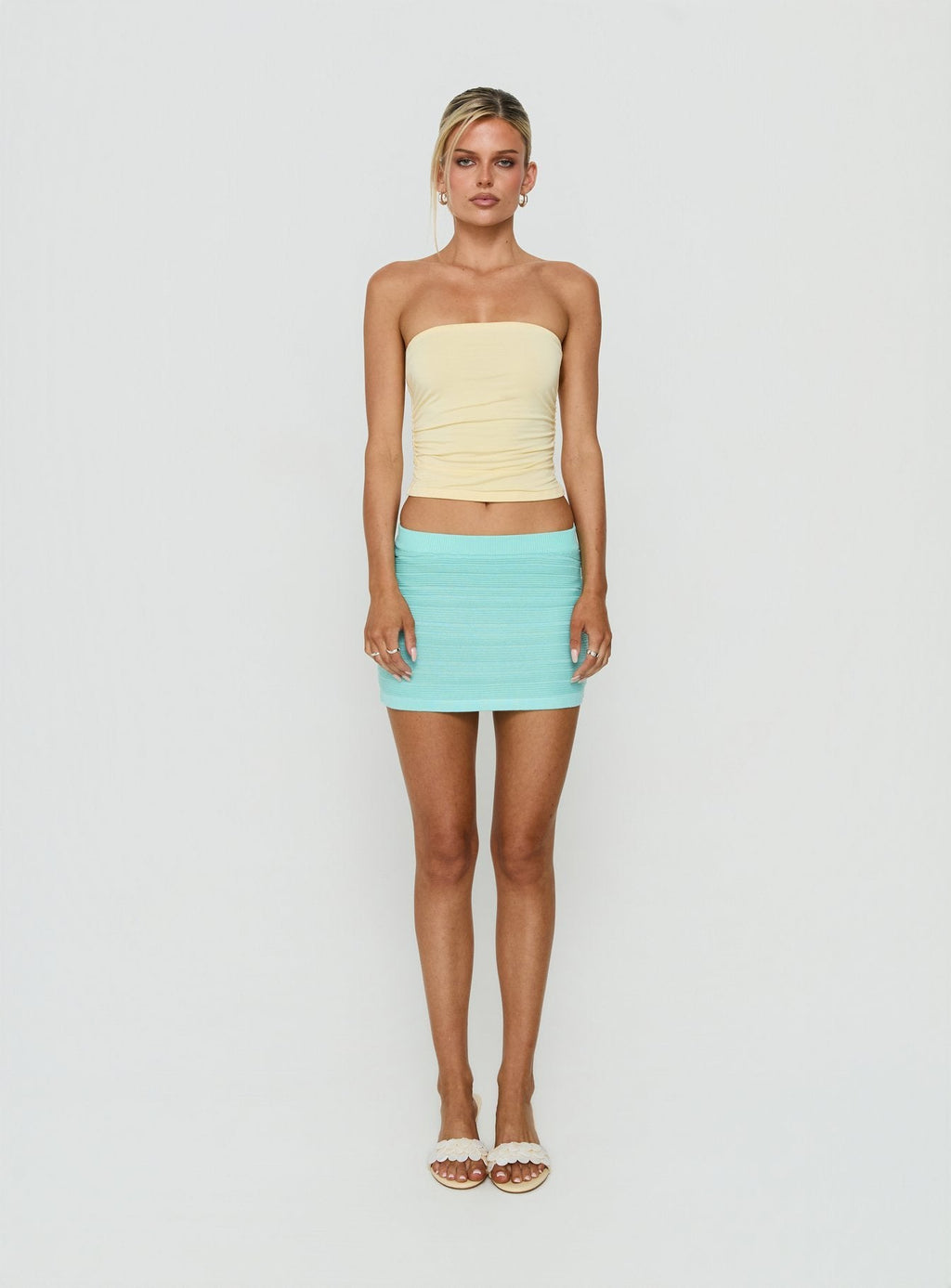 Qwin Knit Mini Skirt Aqua