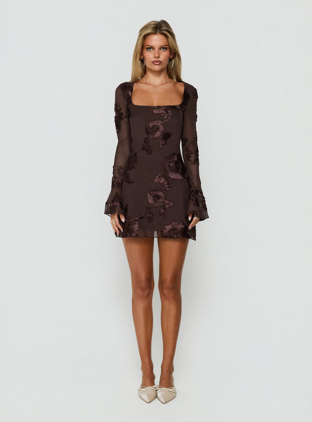 Better Love Long Sleeve Mini Dress Chocolate Floral