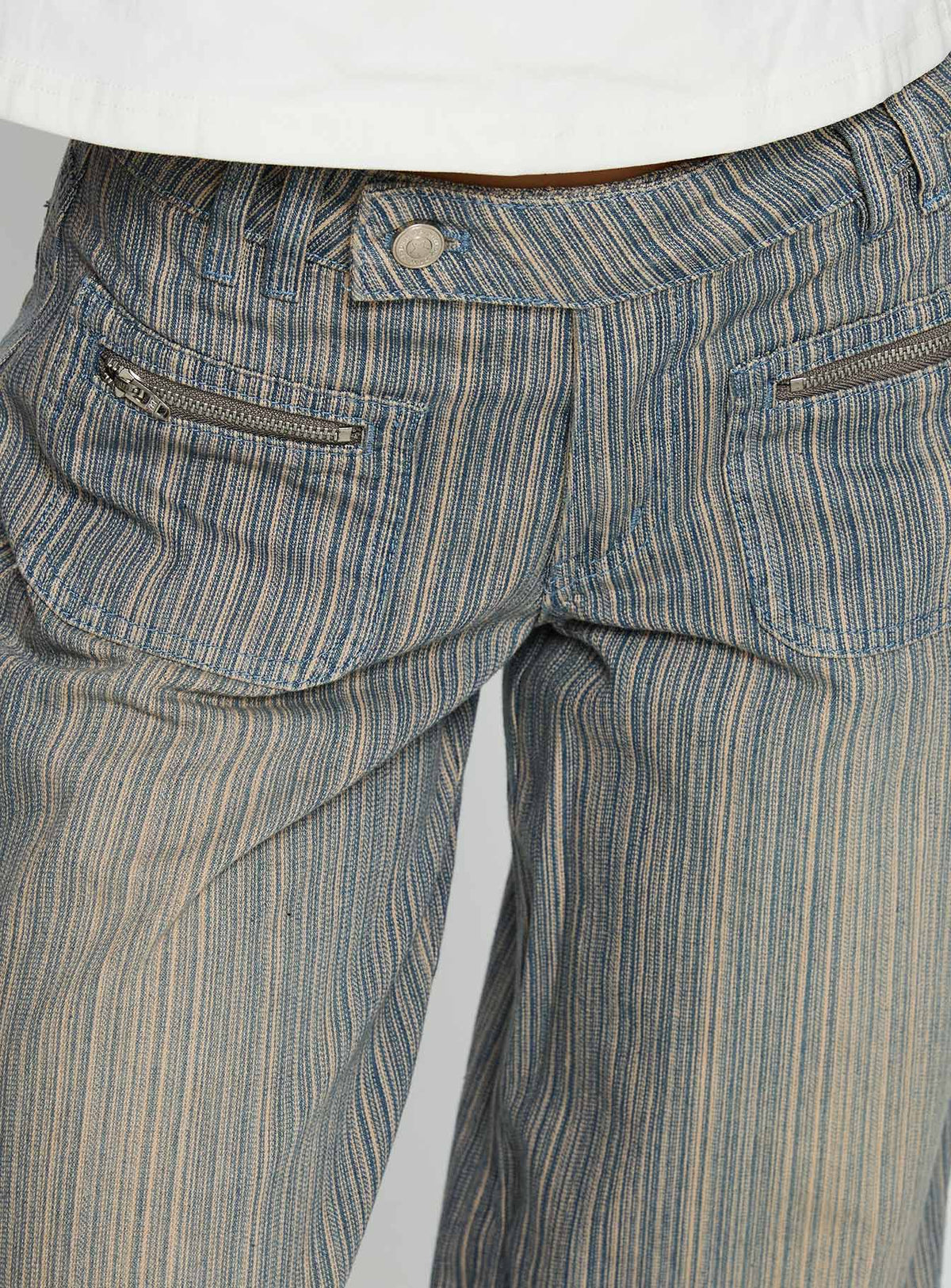 Lifetimes Mid Rise Wide Leg Cargo Jeans Dark Blue Stripe