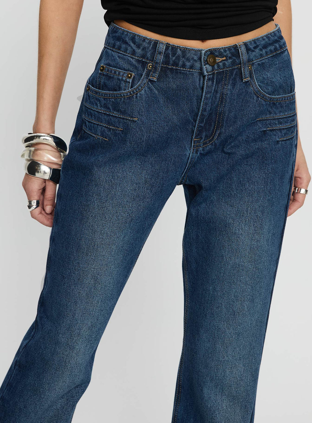 Wide World Mid Rise Bootleg Jeans Mid Blue