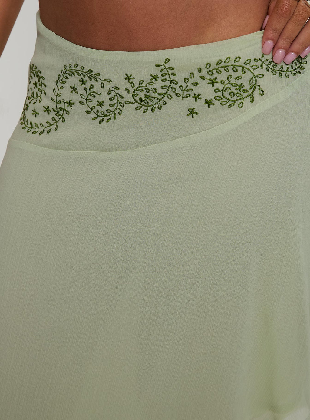 Pappilion Asymmetrical Midi Skirt Sage