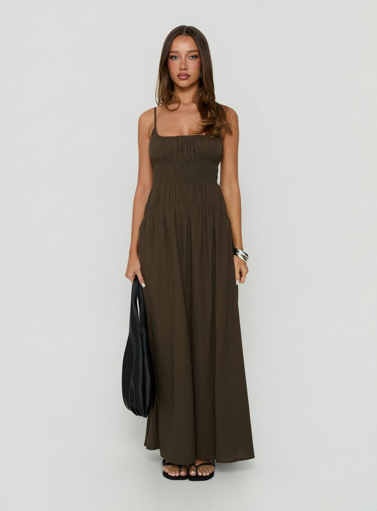 Magnolie Shirred Maxi Dress Green