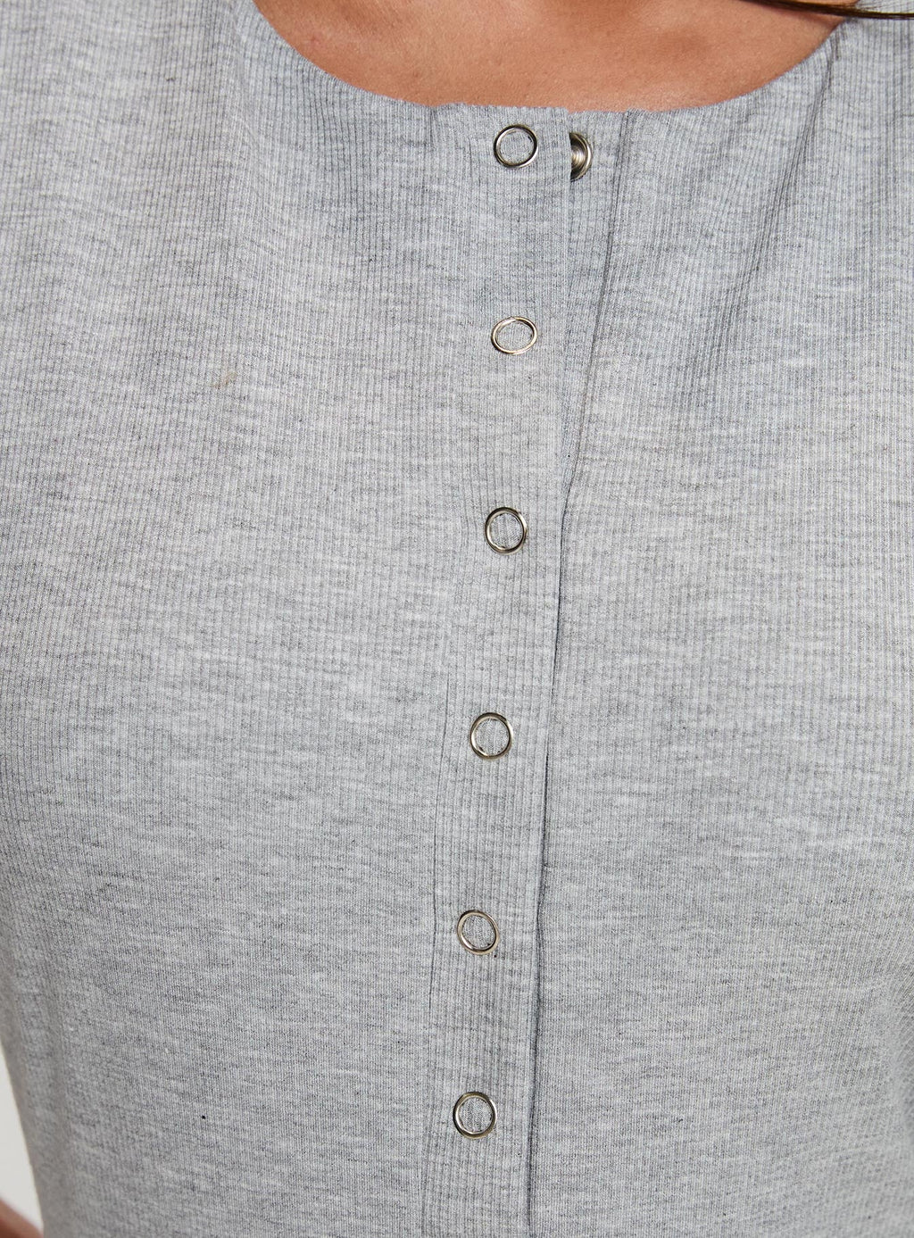 Good Impression Button Up Bodysuit Grey