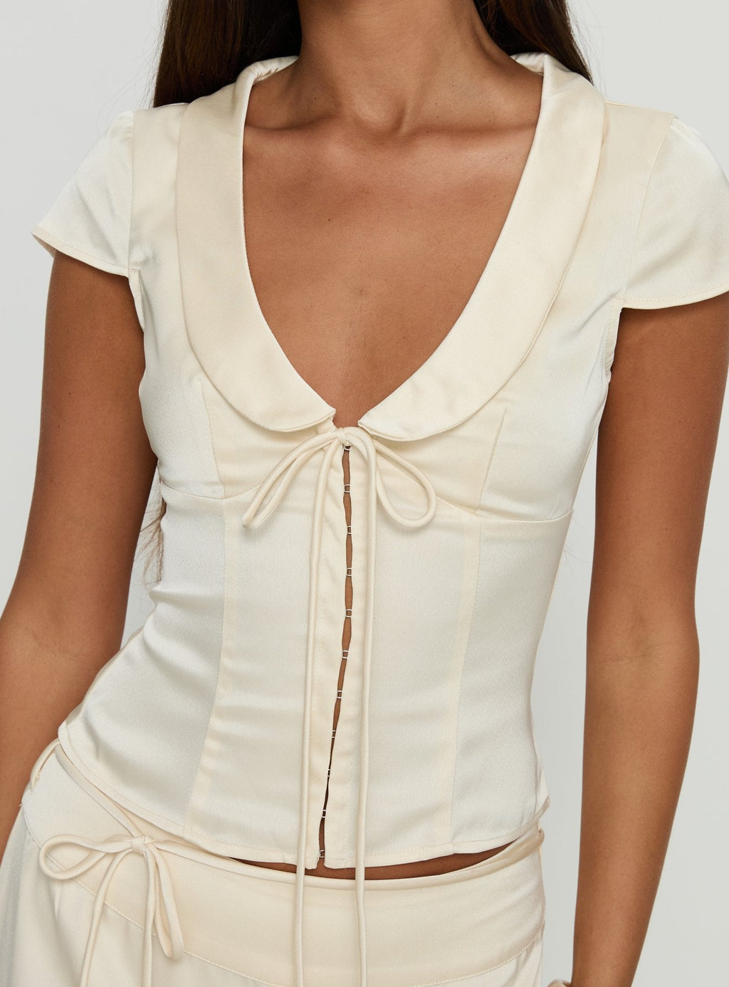 Aubrette Satin Collar Top Cream