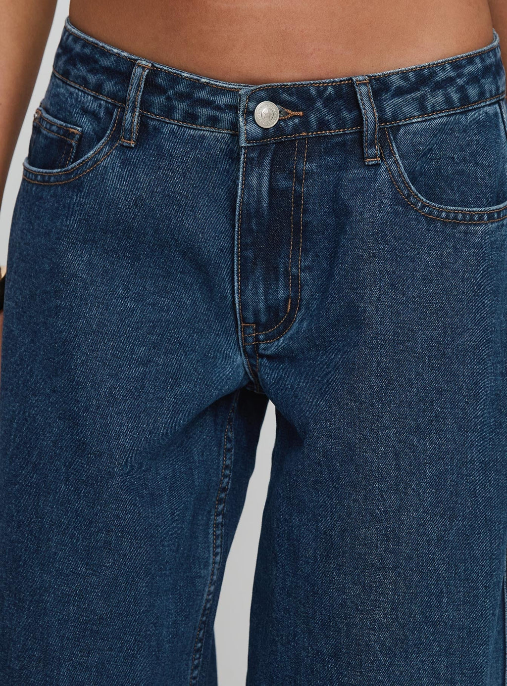 Ramos Low Rise Wide Leg Denim Jeans Dark Blue Wash