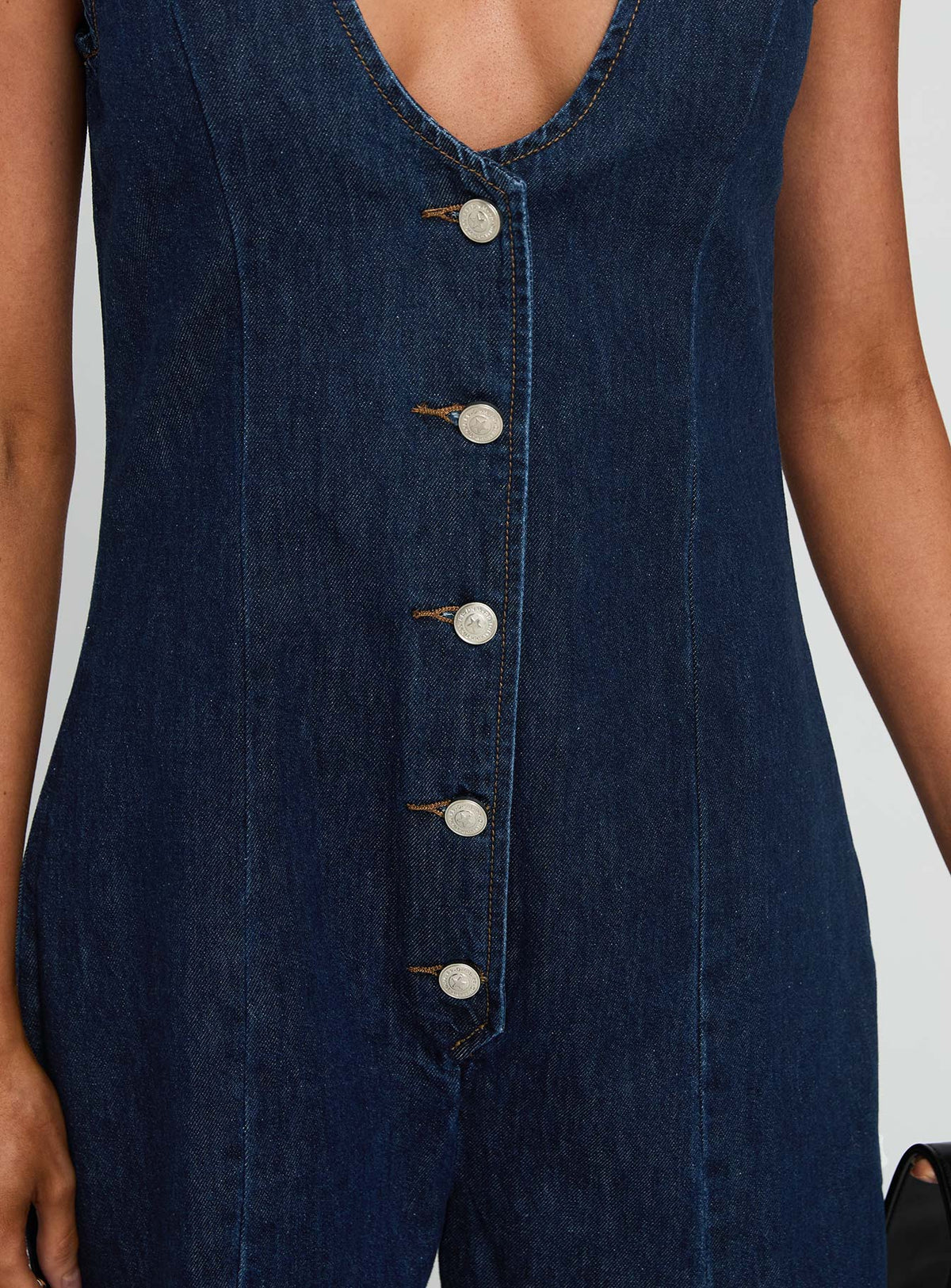 Arcore Button Up Denim Playsuit Dark Wash