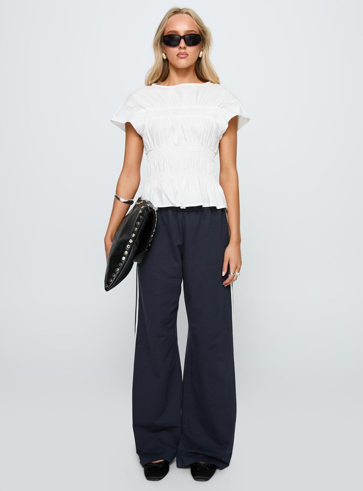 Dripping Diamonds Ruched Top White