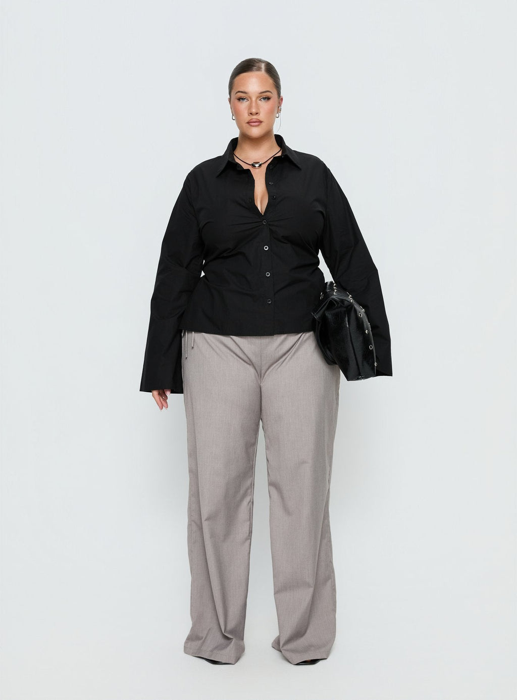 Eryx Tie Back Button Up Top Black Curve
