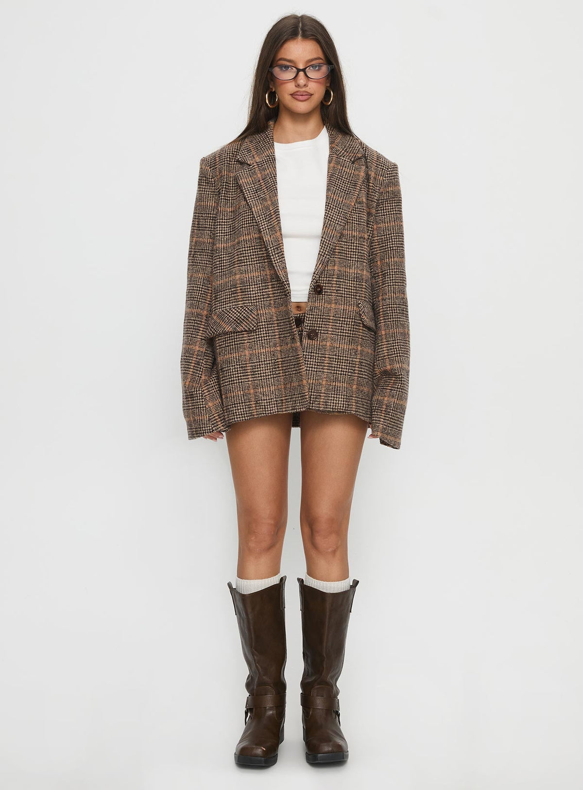 Ayvanna Oversized Blazer Brown Plaid