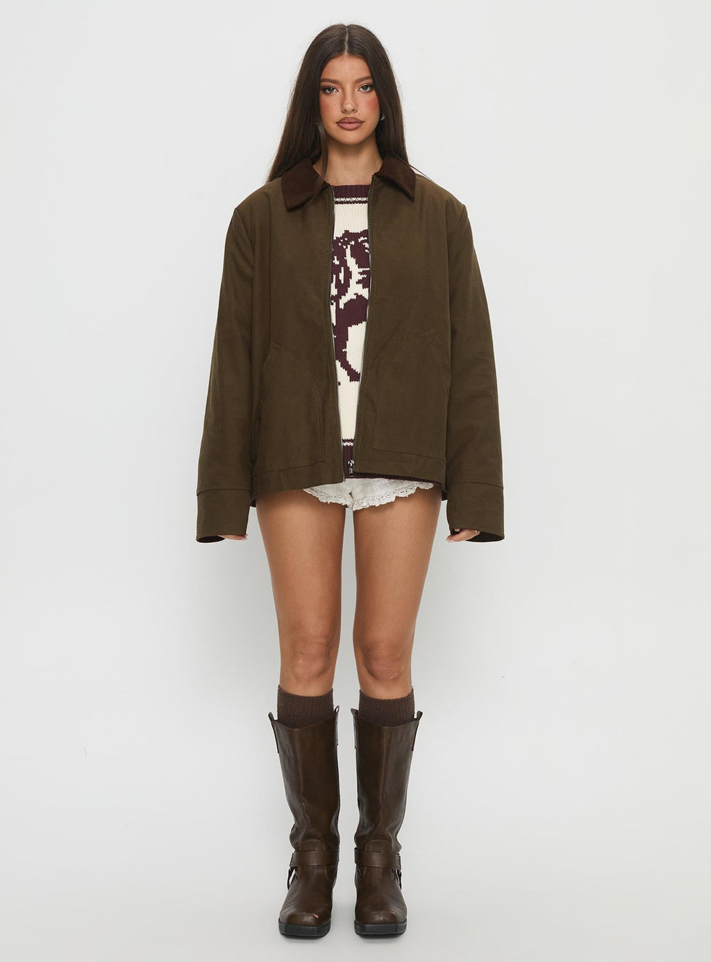 Livya Contrast Collar Utility Jacket Khaki
