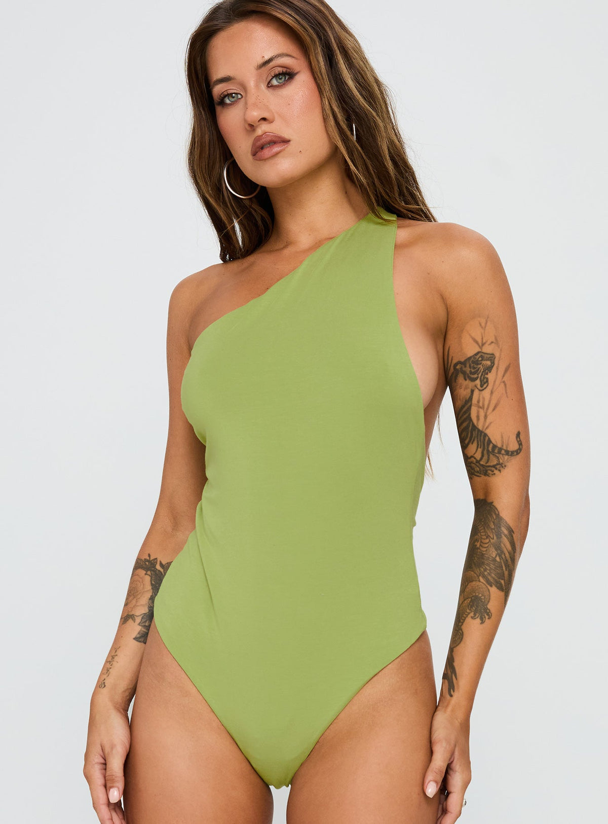 Ferrera One Shoulder Bodysuit Green