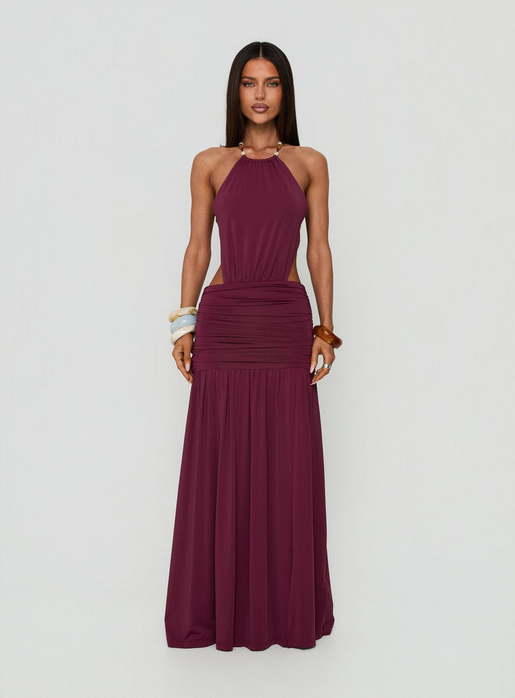 Tykaia Low Back Halter Maxi Dress Berry
