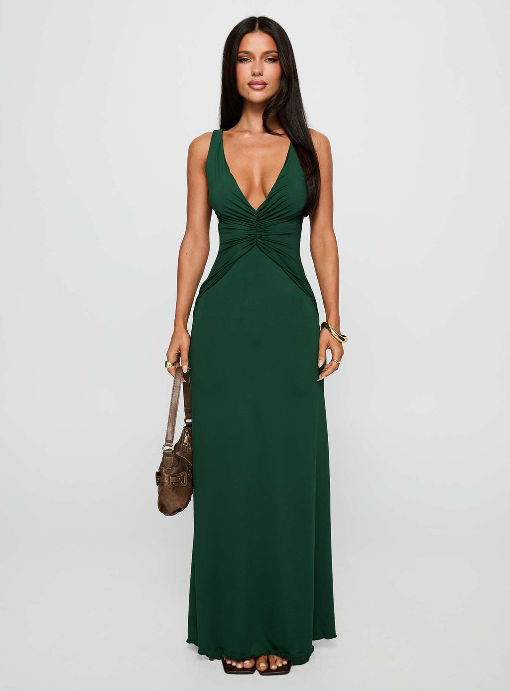 Frederica Plunge Maxi Dress Forest Green