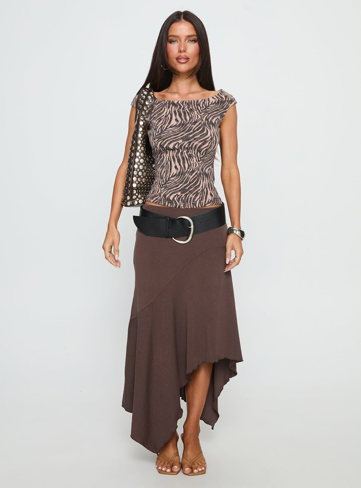 Futura Asymmetrical Midi Skirt Chocolate