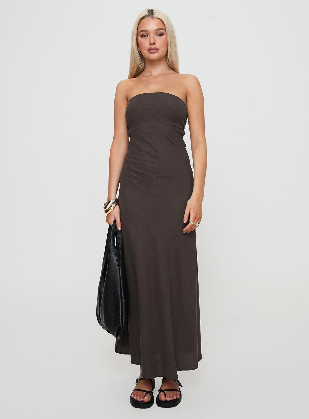 Yahir Strapless Maxi Dress Brown