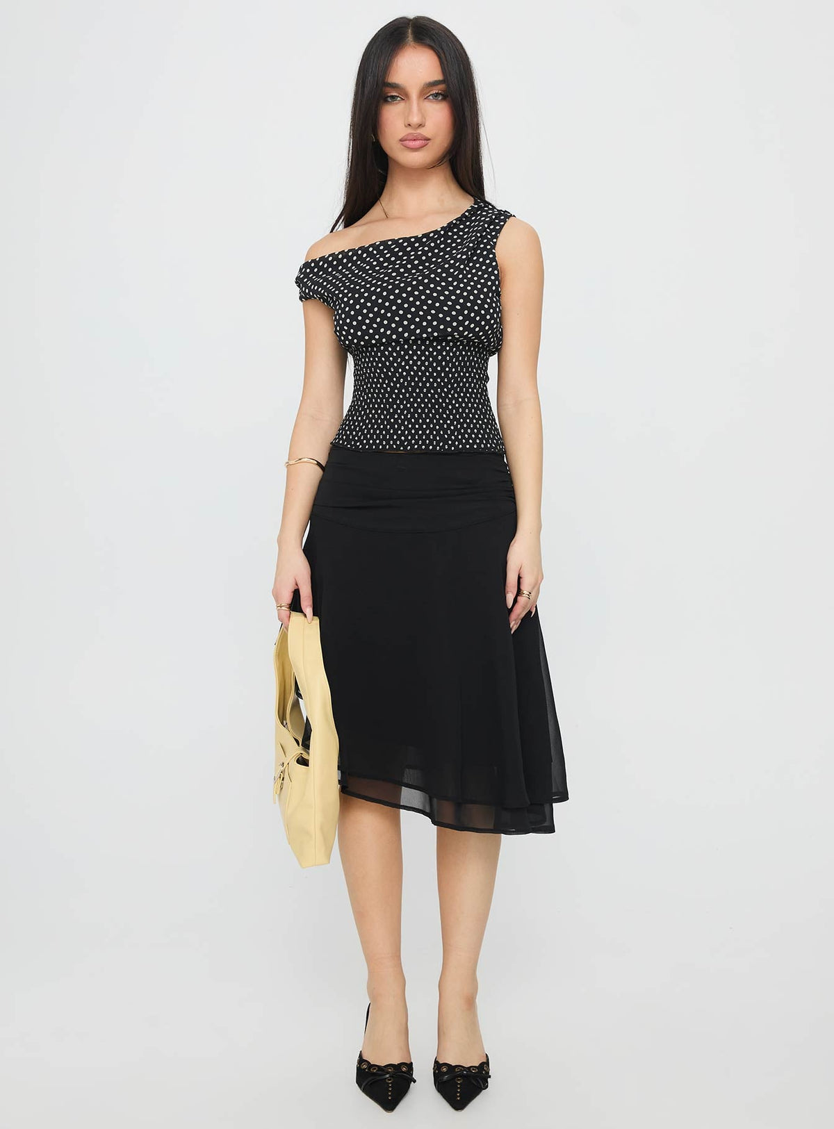 Evanescence Asymmetrical Midi Skirt Black
