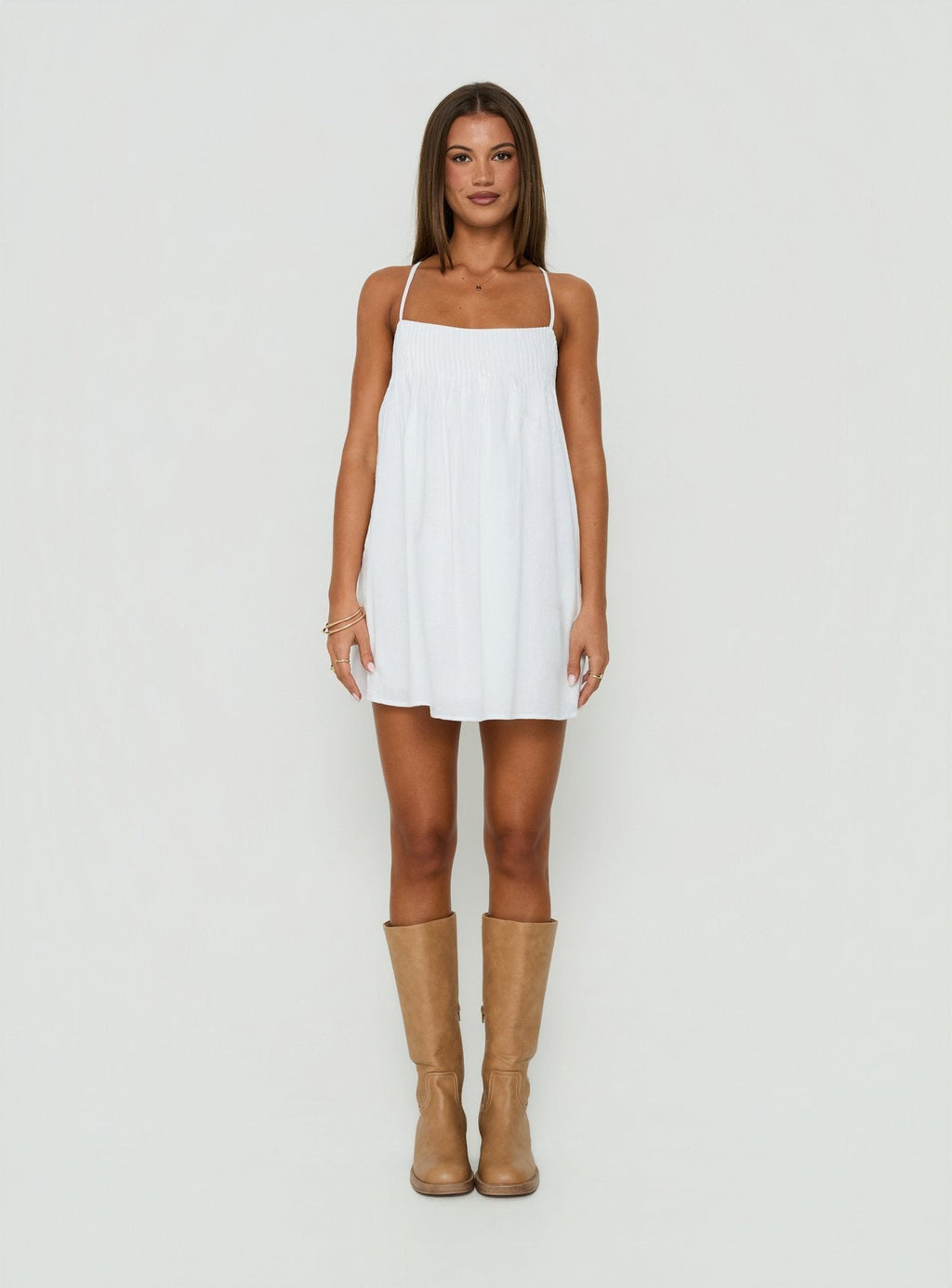 Stick With Me Tie Back Babydoll Mini Dress White