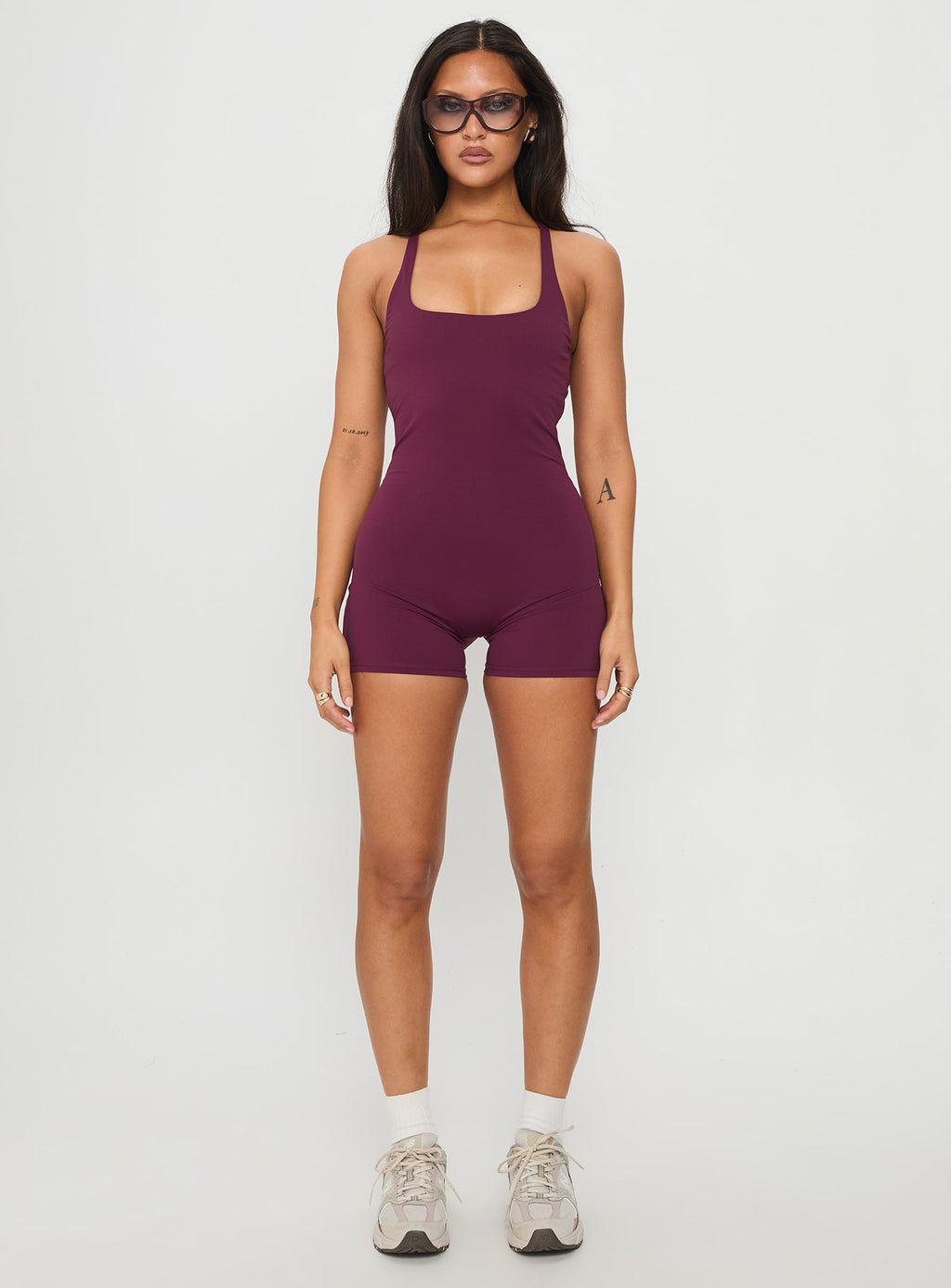 Run The Play Active Romper Plum