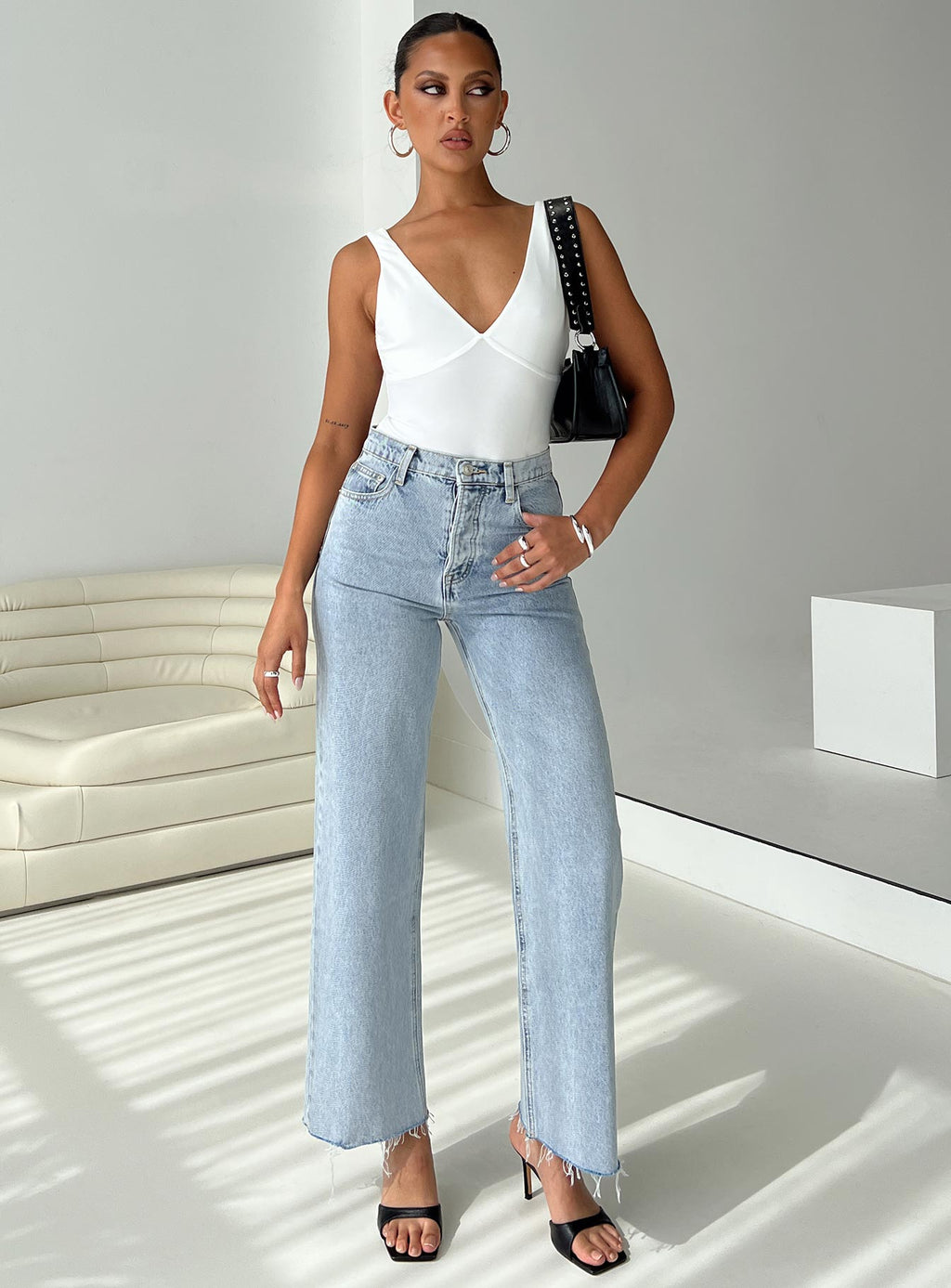 Fawcett High Rise Straight Leg Jeans Light Blue Wash Petite