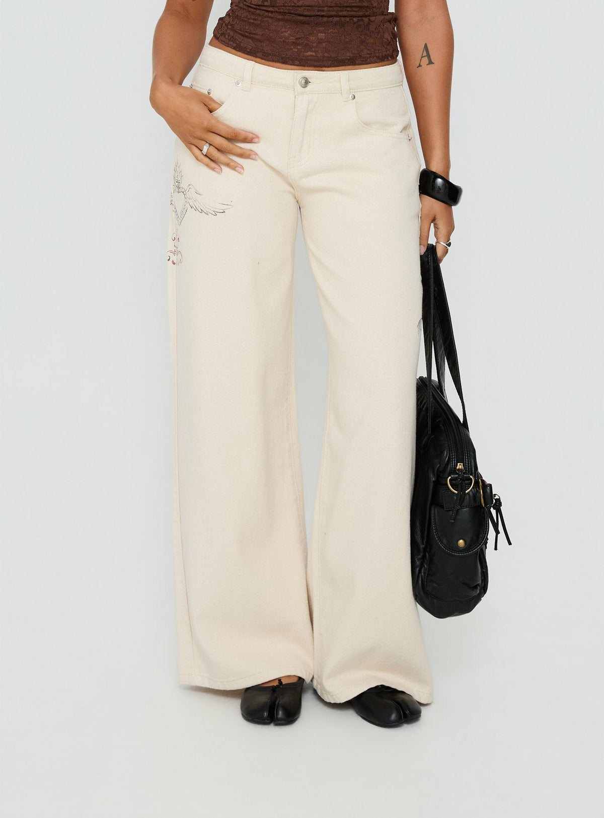 Than Forever Love Graphic Denim Jeans Cream