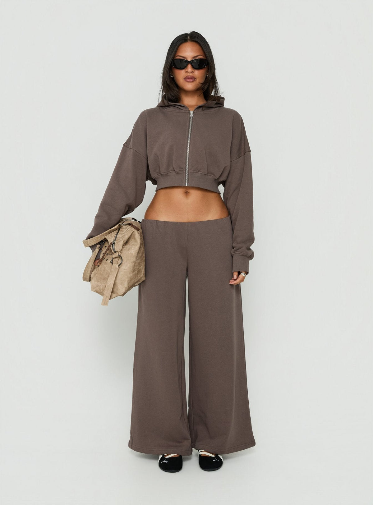 Kaeya Fleece Wide Leg Low Rise Pants Grey