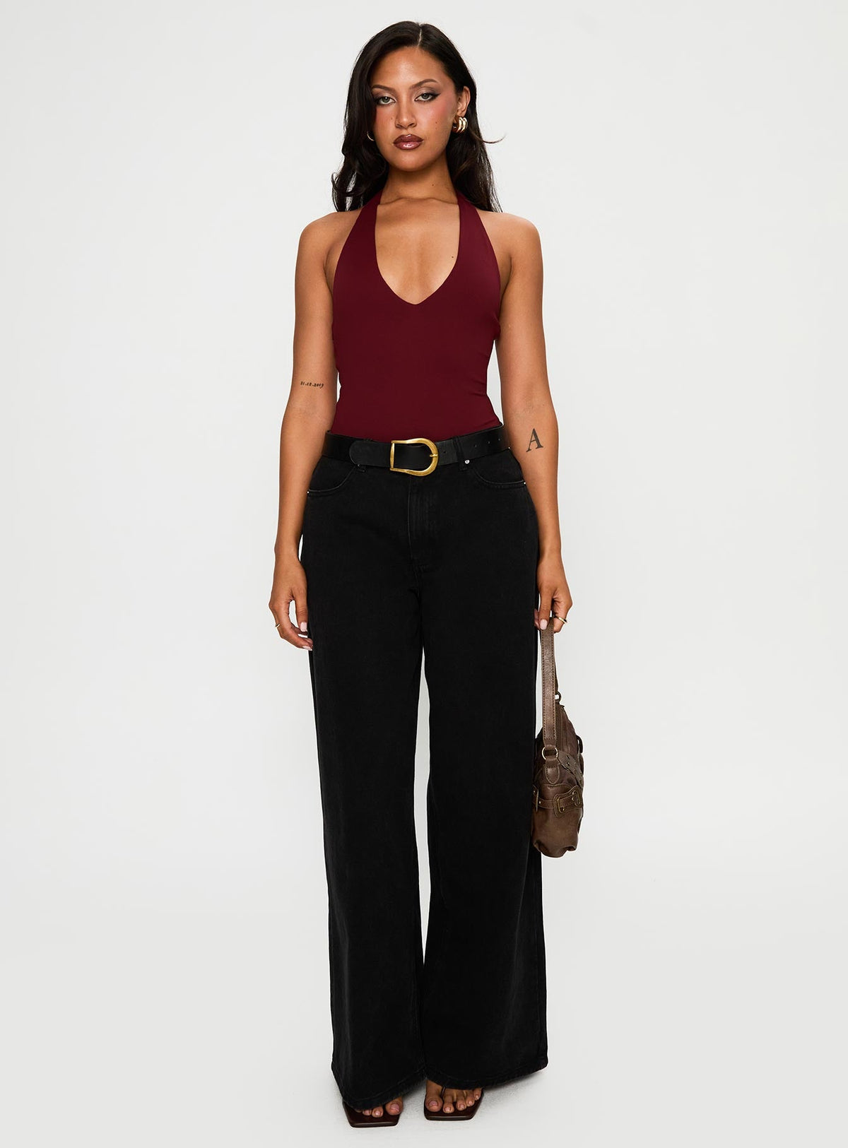 Someone New Halter Bodysuit Burgundy